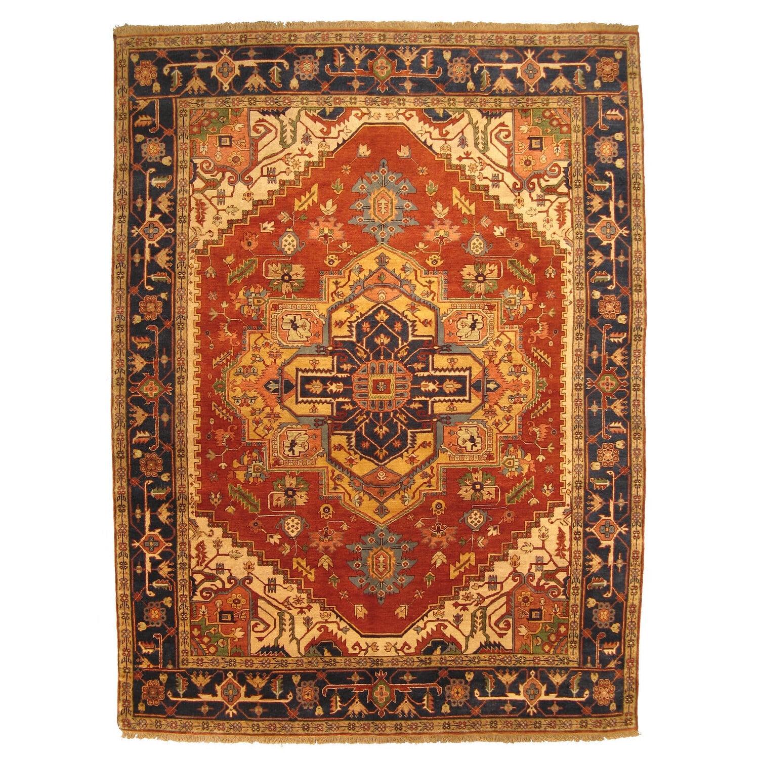 Rust and Navy Hand-Knotted Wool Serapi Rug, 8' x 10'