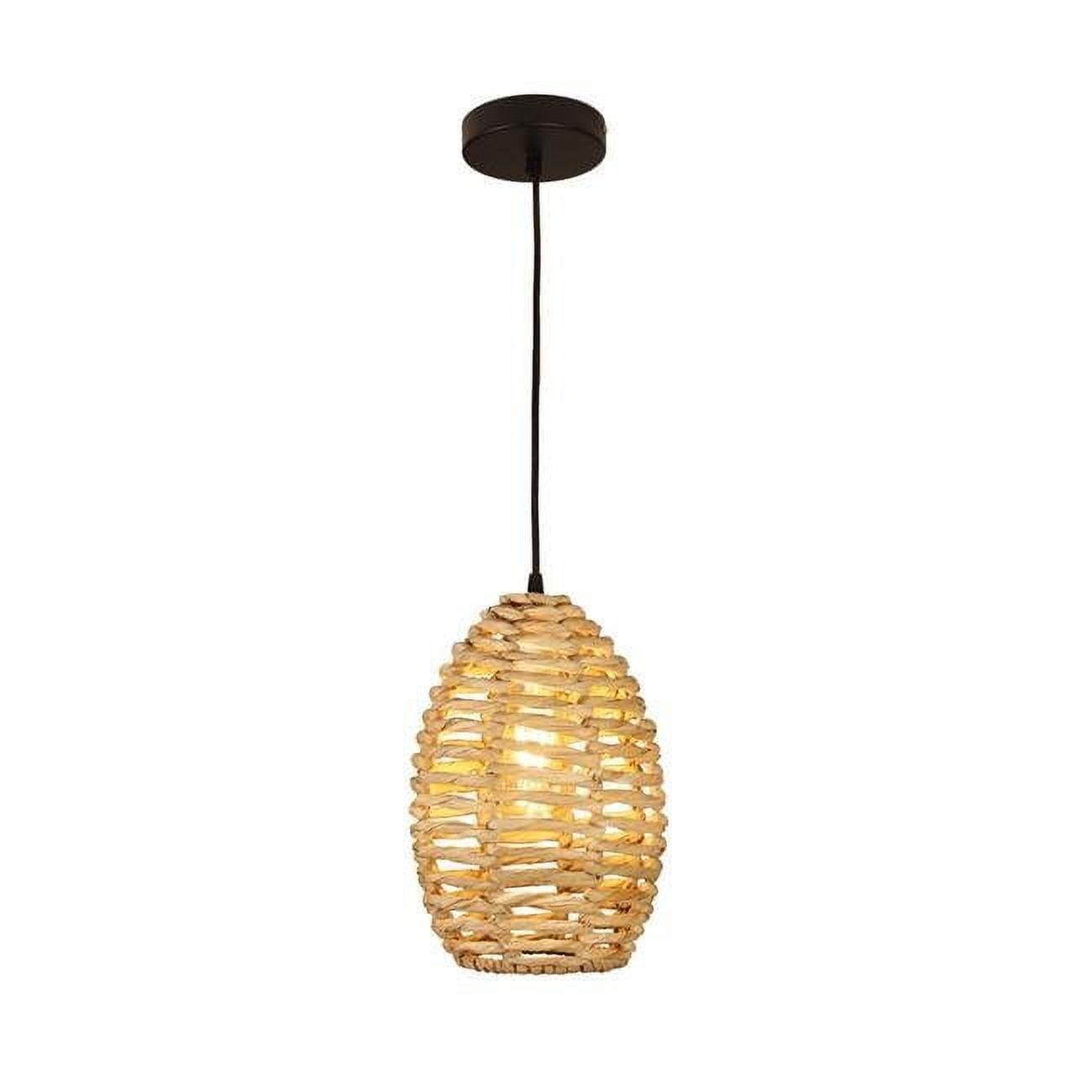 Ana Coastal Beige Metal Bell Pendant with Natural Tule Leaf Shade