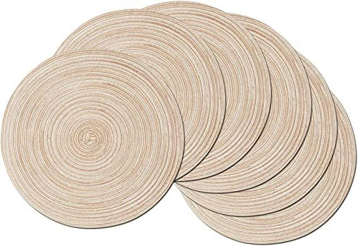 Beige Round Braided Cotton Polyester Placemats Set of 6