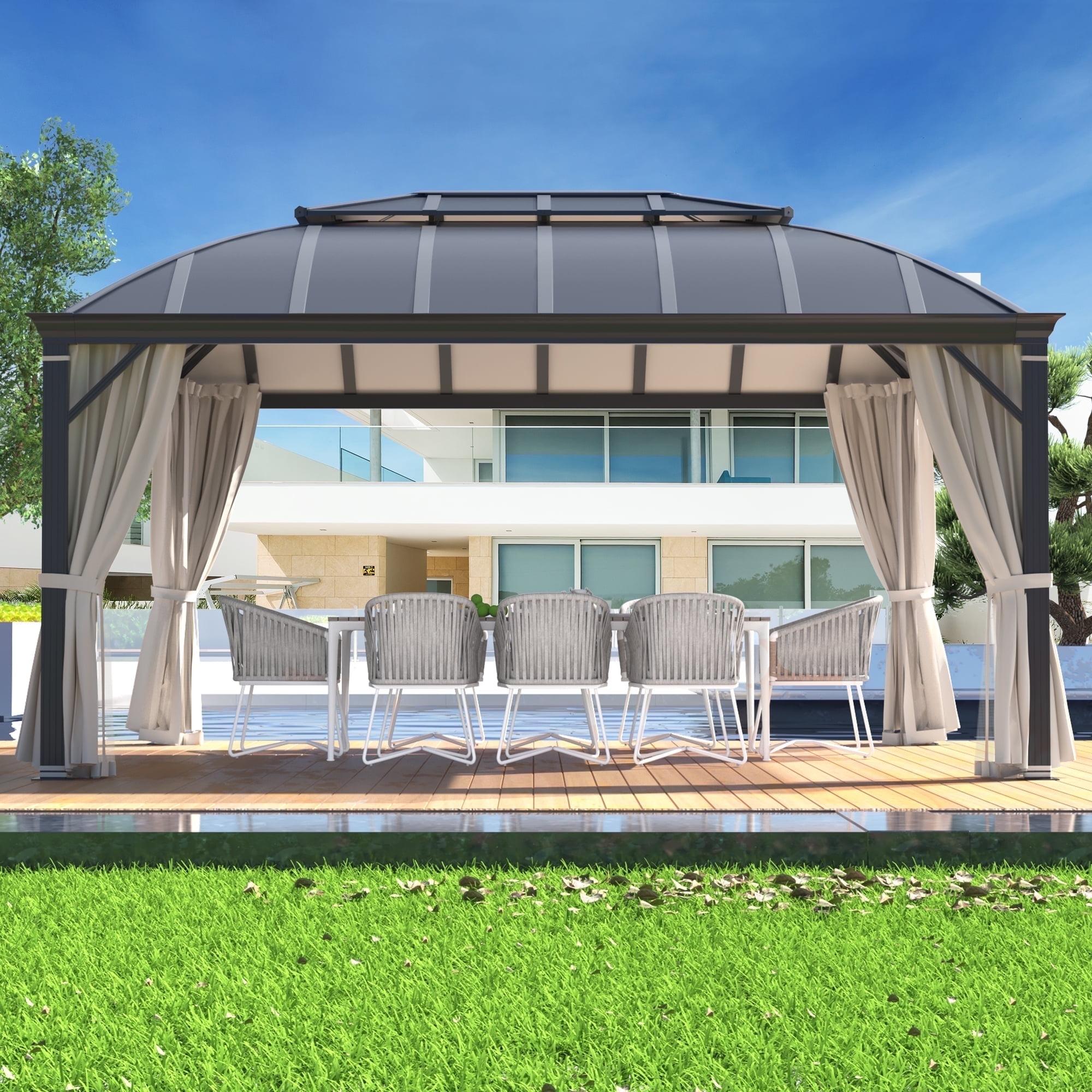 EROMMY 12'x16' Hardtop Gazebo, Permanent Outdoor Aluminum Patio Gazebo with Aluminum Composite Double Roof for Patio Lawn and Garden