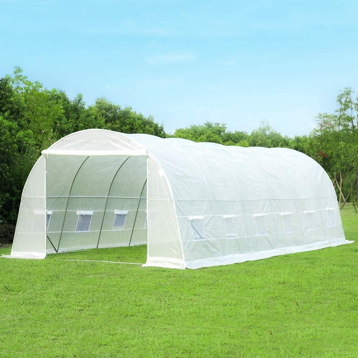 White 26' x 10' x 7' Walk-In Tunnel Greenhouse with Roll-Up Door