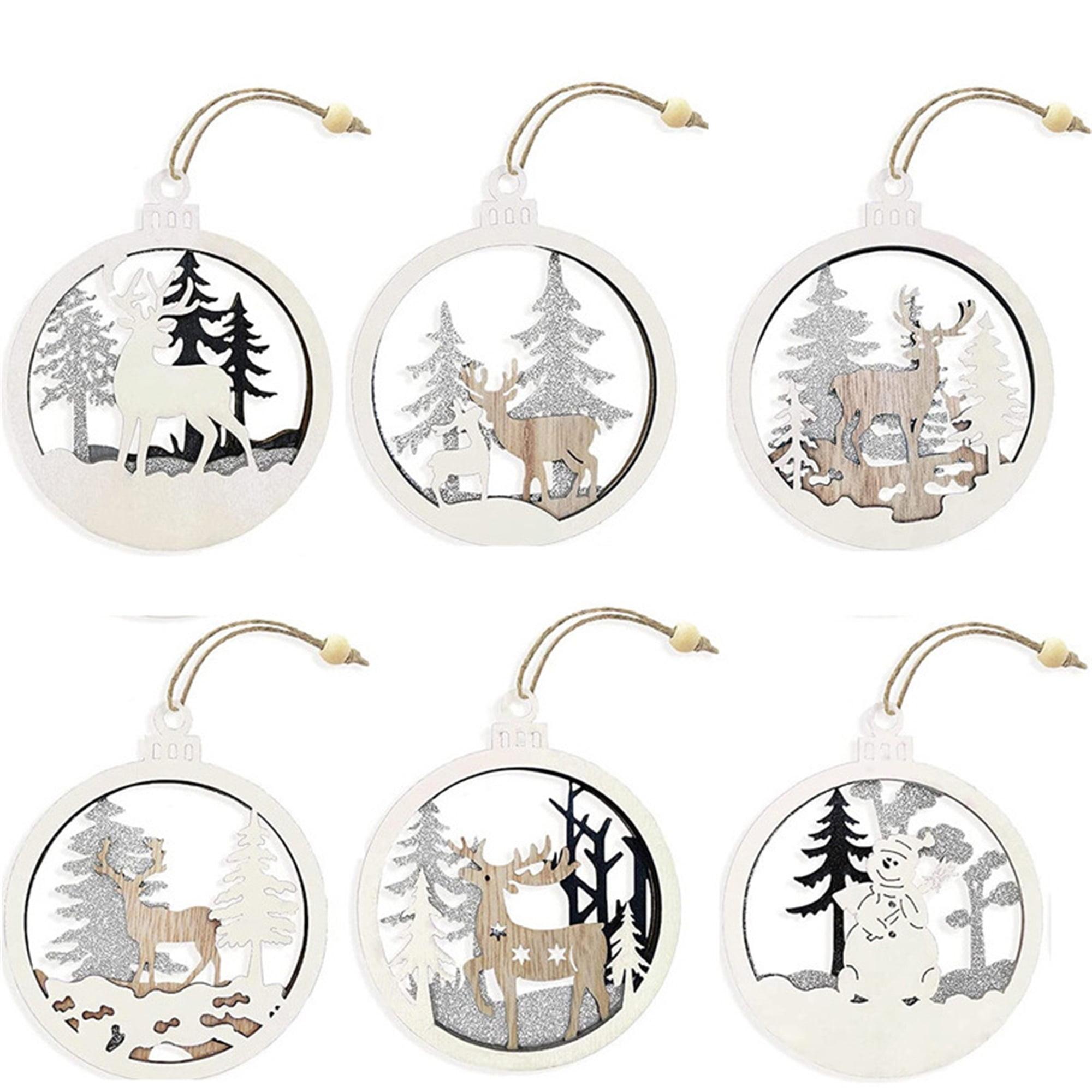 JOYFY 6pcs Christmas Hanging Ornaments Xmas Wooden Hanging Reindeer Ornament for Christmas Tree