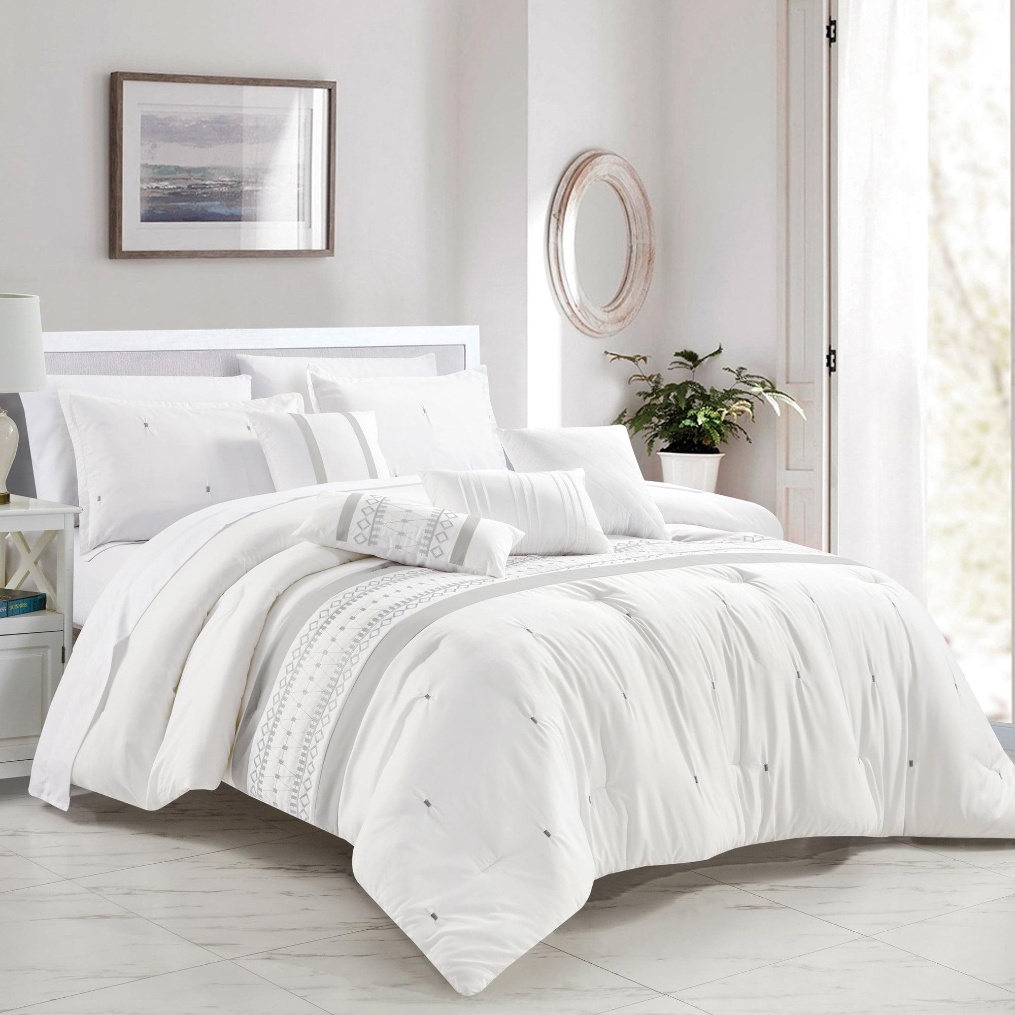 Kriti White Microfiber Queen 7-Piece Comforter Set