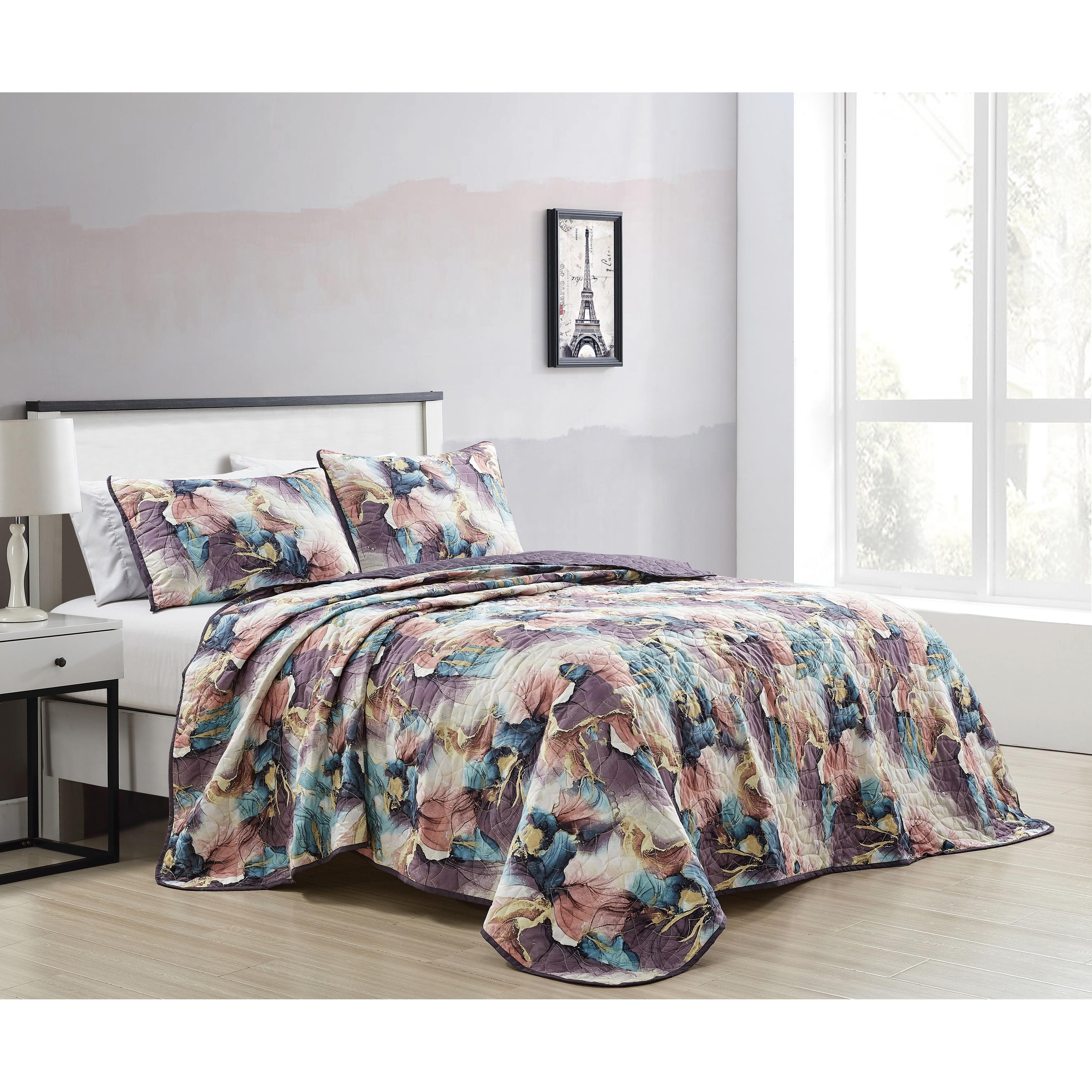 Floral Multicolor Reversible Queen Bedspread Set