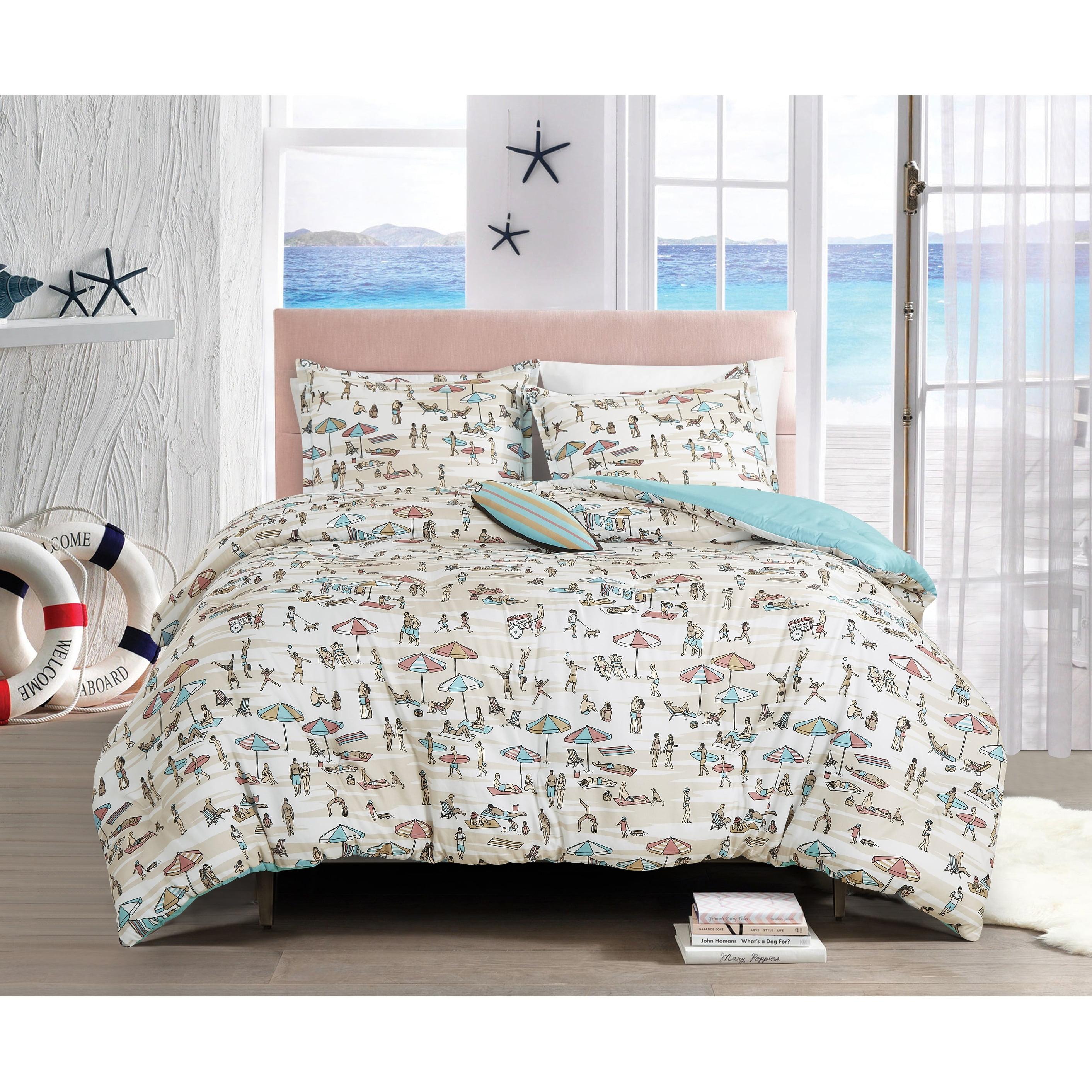 Surf Beach Scene Twin Comforter Set with Pillow Sham