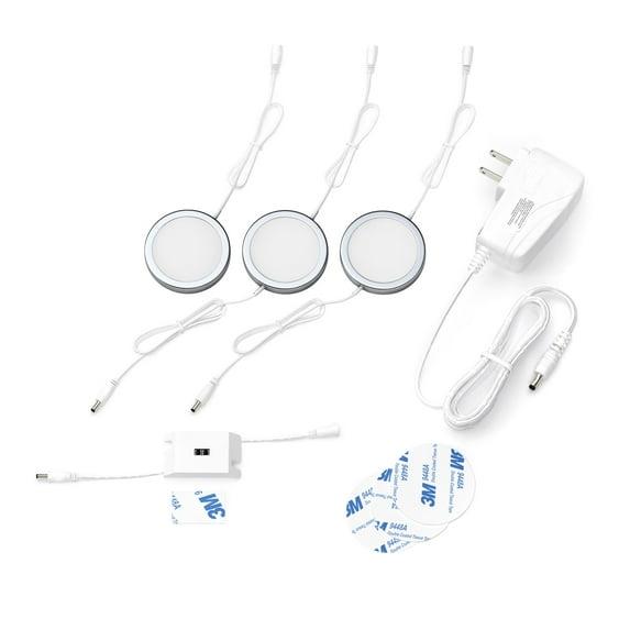 EShine Under Cabinet Puck Lights with Hand Wave Sensor - Circular LED Cabinet Lights - Dimmable - Pack of 3, Warm White (3000K)