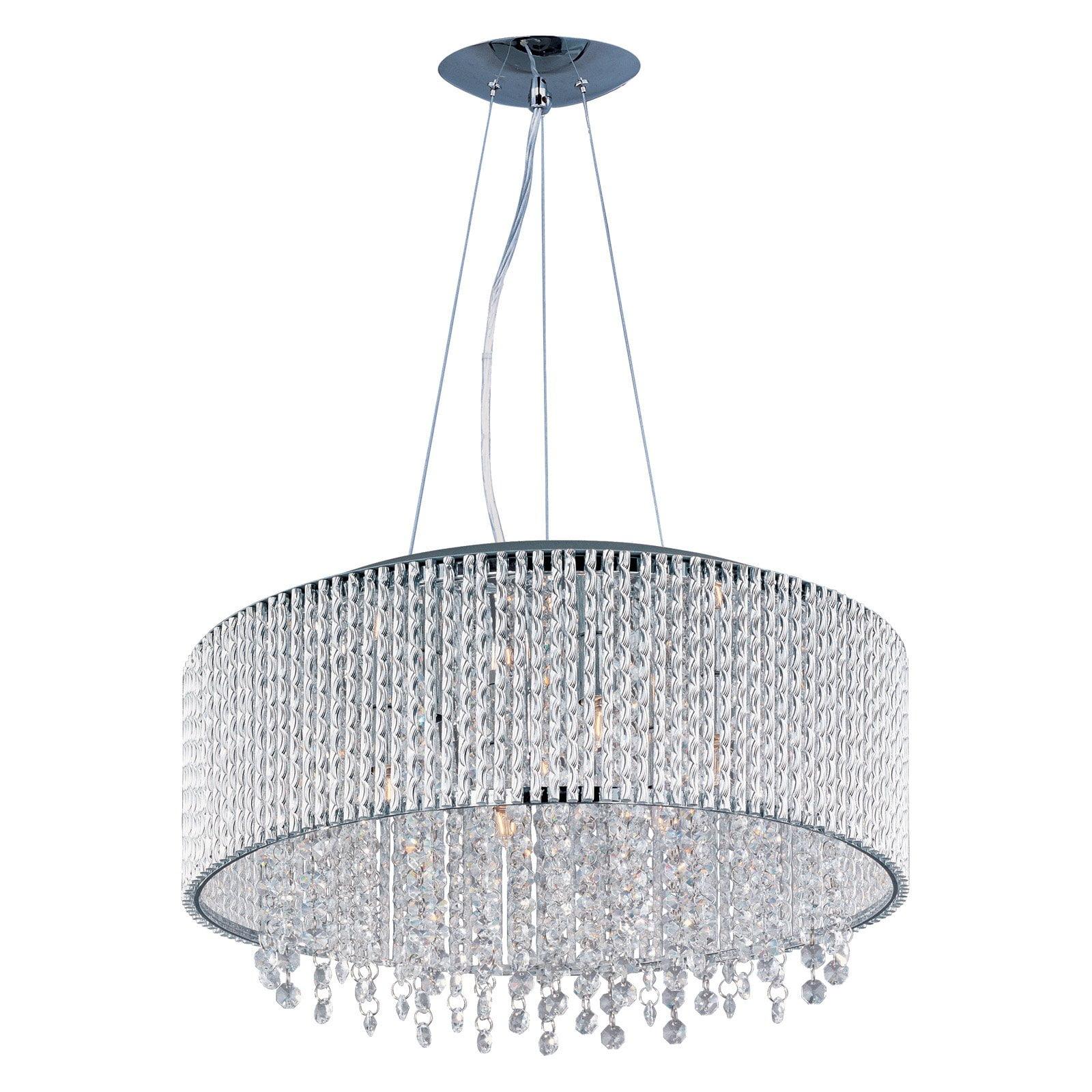 Polished Chrome Crystal Drum Pendant Light with Metal Shade