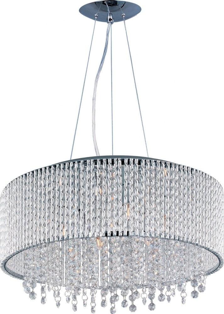 Polished Chrome Crystal Drum Pendant Light with Metal Shade