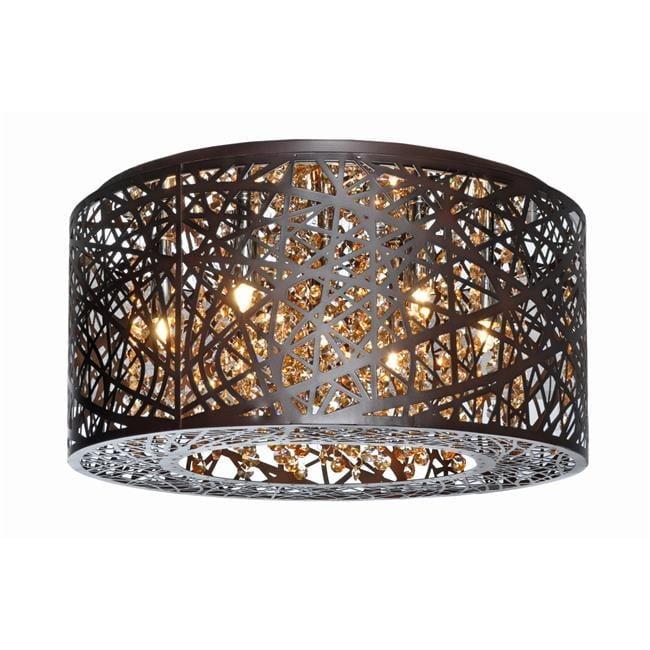 Bronze and Cognac Glass 7-Light Flush Mount Fixture