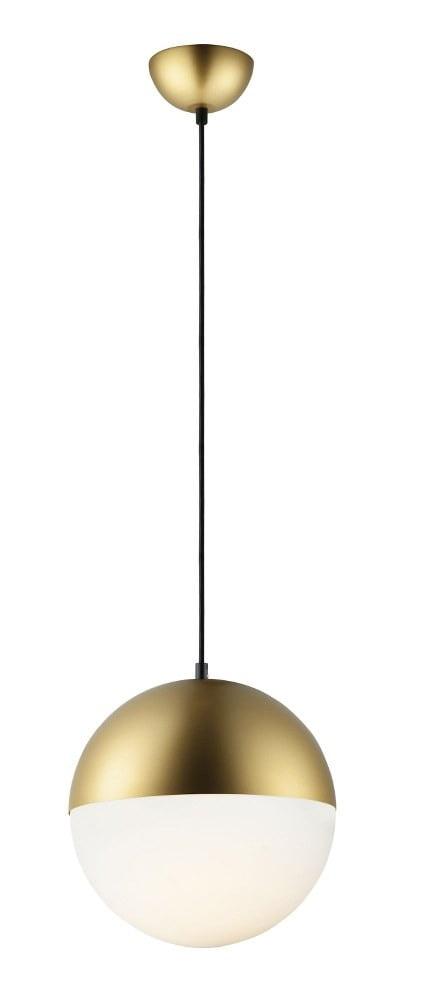 Half Moon Adjustable LED Pendant in Metallic Gold with Satin White Glass