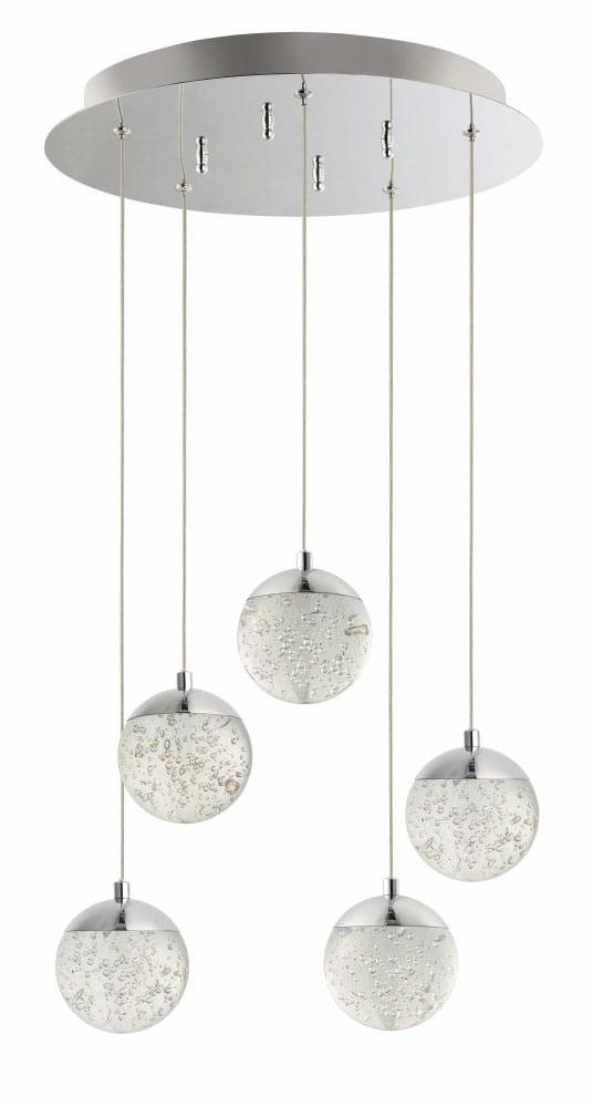 Elysian Chrome 5-Light LED Globe Pendant with Bubble Crystal Shade