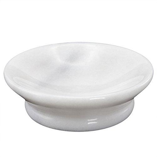 Creative Home Genuine Natural Marble Round Bar Soap Dish Soap Tray Holder Countertop Organizer, 5" Diam. x 1.5" H, Off-White