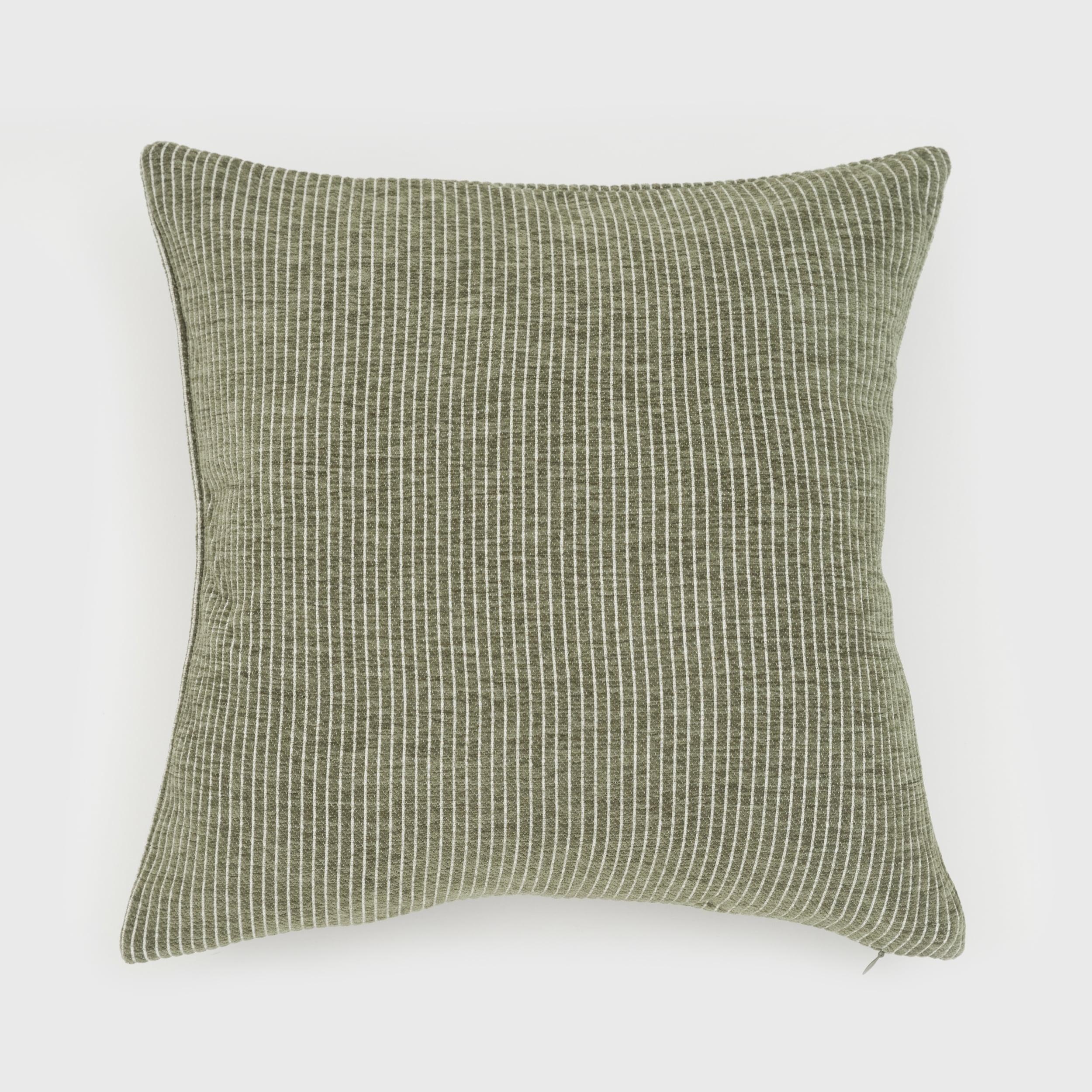 Elsa Reversible Winter Moss Green Woven Pinstripes Pillow, 18in x 18in