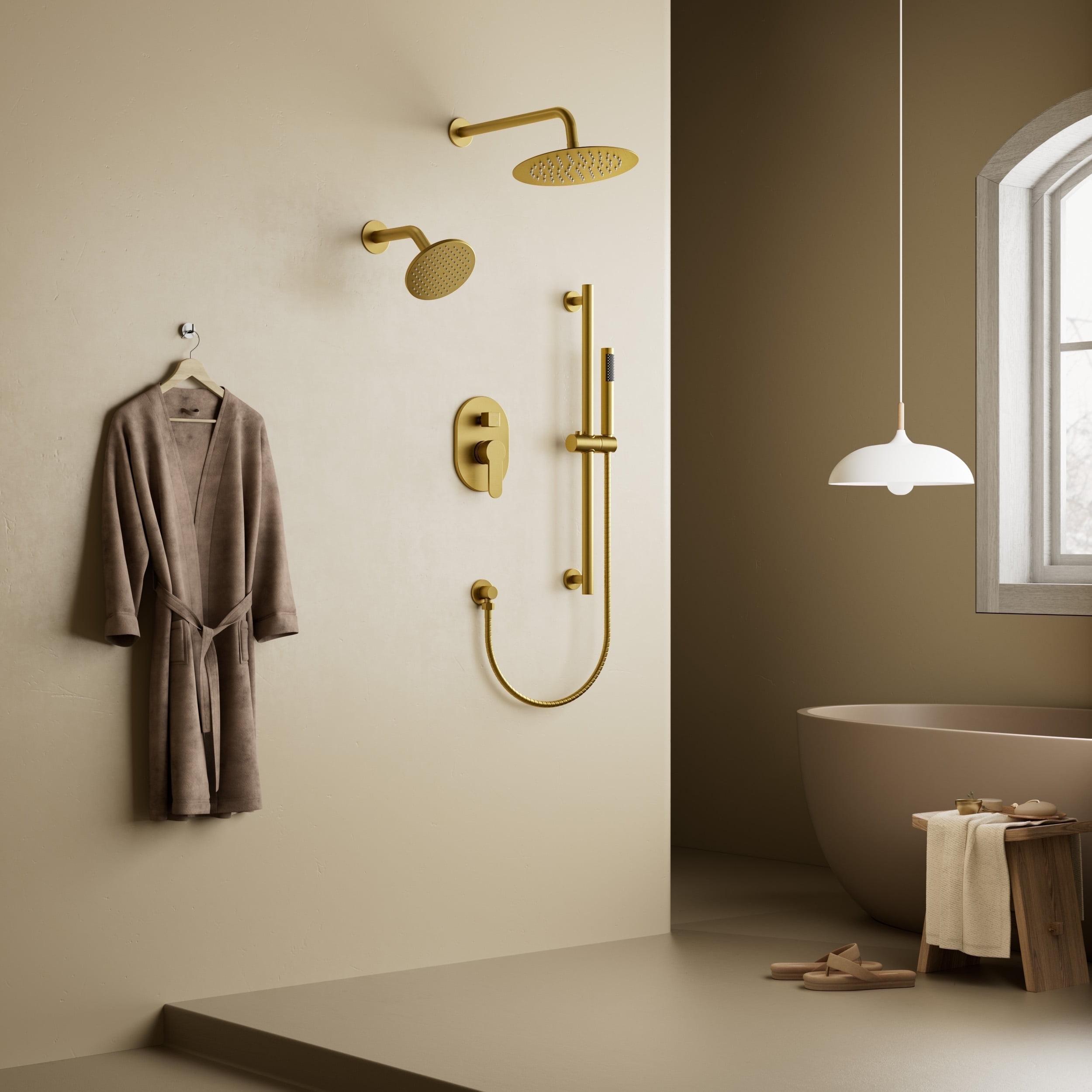 Brushed Gold Dual Head Stainless Steel Shower System with Handheld