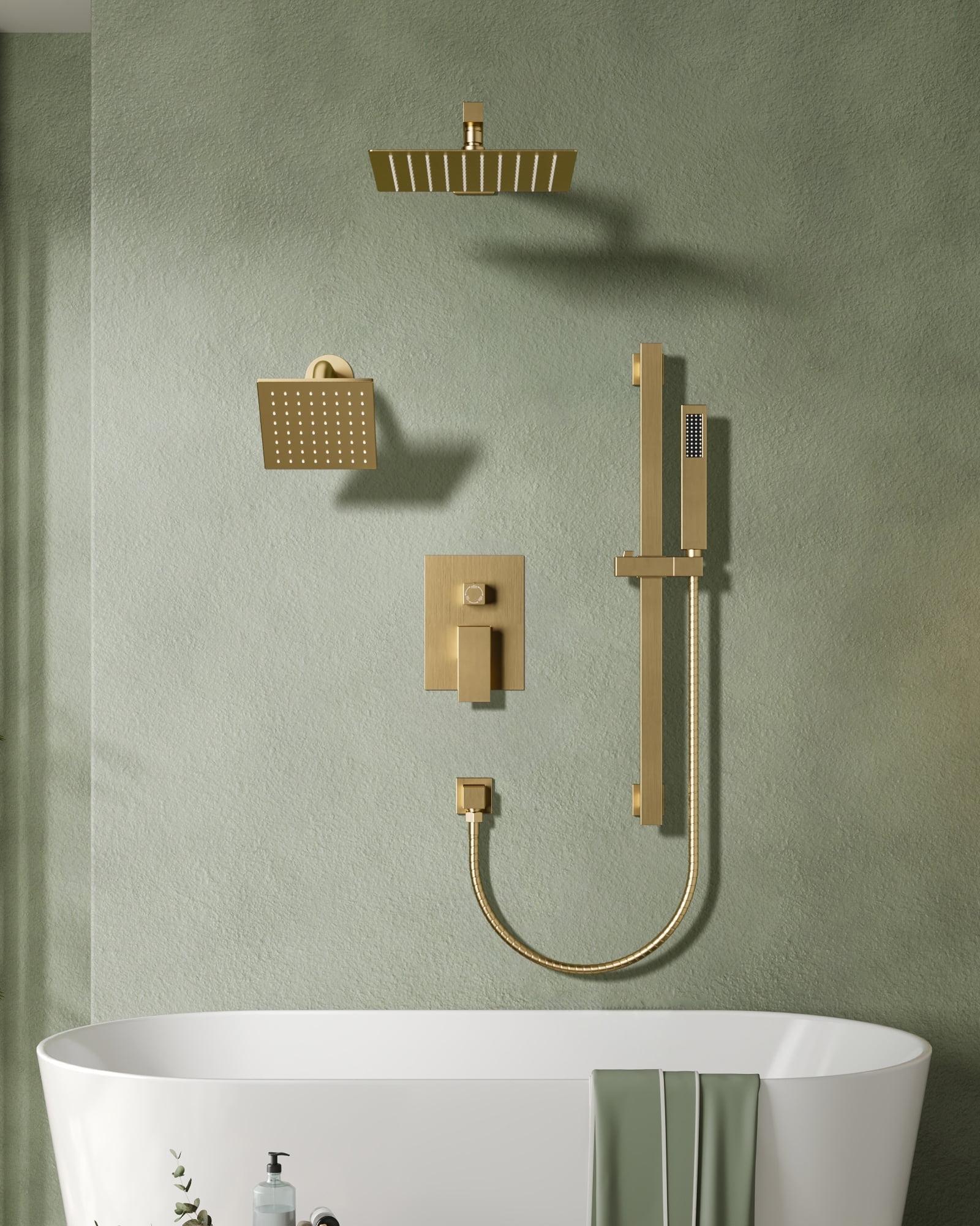 DualJetSpa Pressure-Balanced Shower System, Dual Wall Mount Showerheads with Slide Bar Handheld Spray