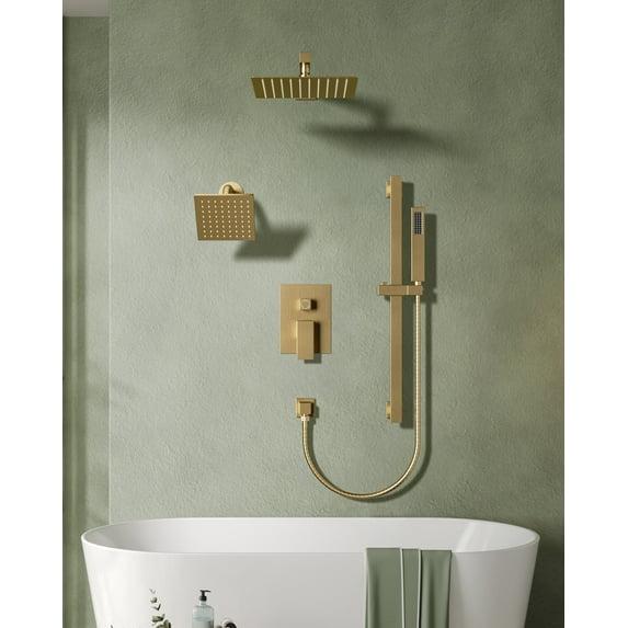 DualJetSpa Pressure-Balanced Shower System, Dual Wall Mount Showerheads with Slide Bar Handheld Spray