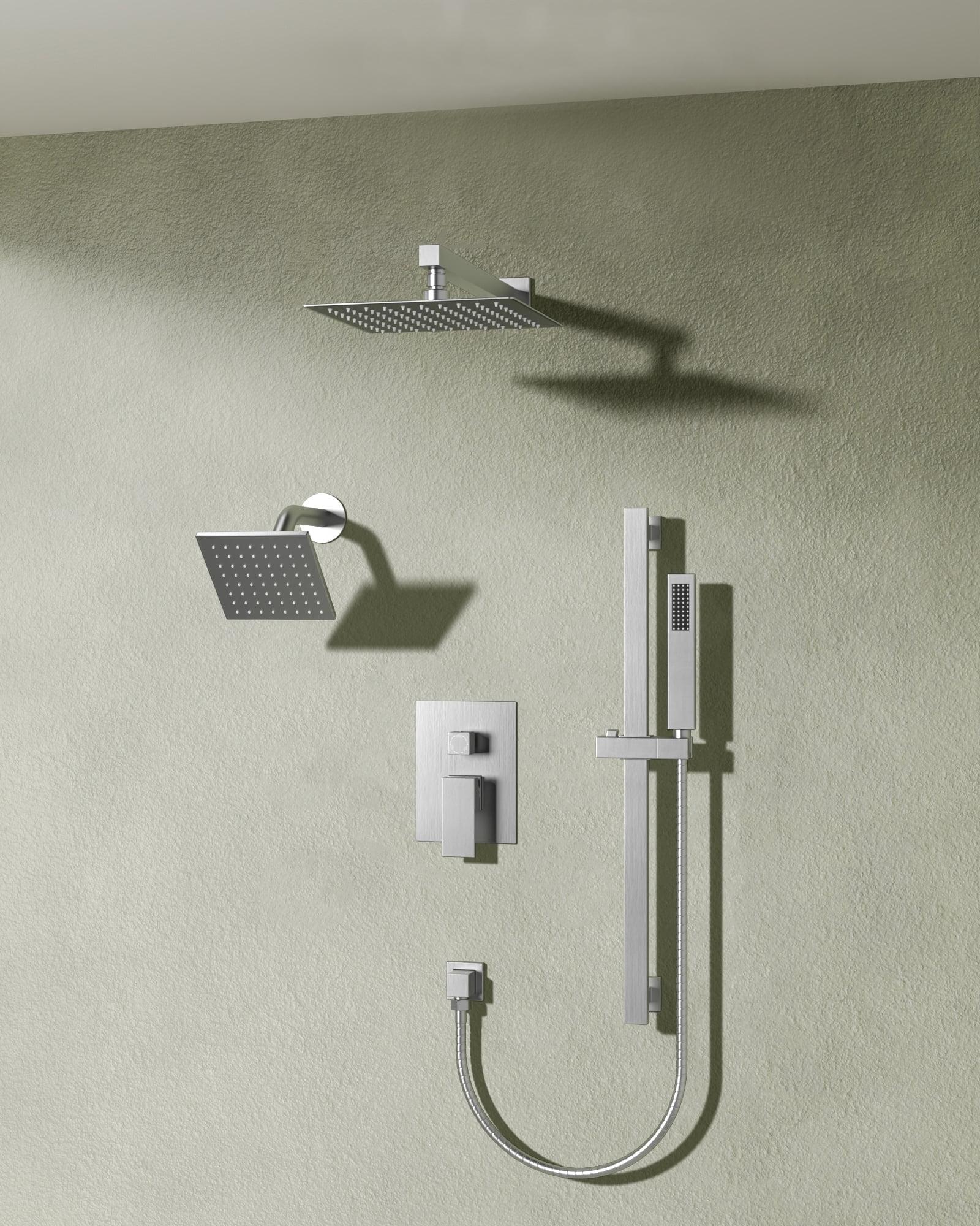 DualJetSpa Pressure-Balanced Shower System, Dual Wall Mount Showerheads with Slide Bar Handheld Spray