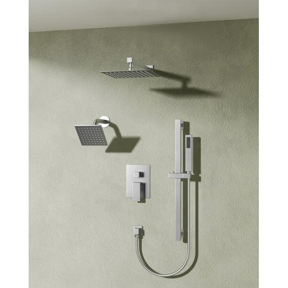 DualJetSpa Pressure-Balanced Shower System, Dual Wall Mount Showerheads with Slide Bar Handheld Spray