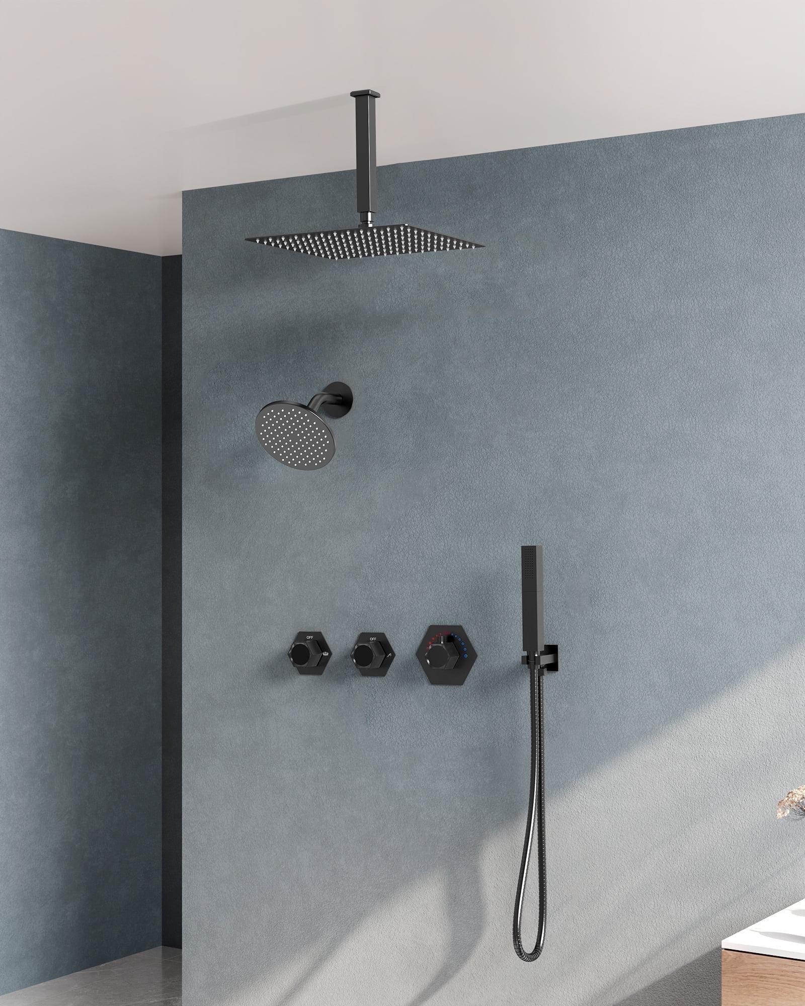 Thermostatic Shower Faucet 12" High-Pressure Dual Showerheads with Rough-In Valve