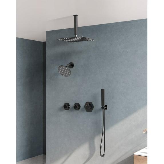 Thermostatic Shower Faucet 12" High-Pressure Dual Showerheads with Rough-In Valve