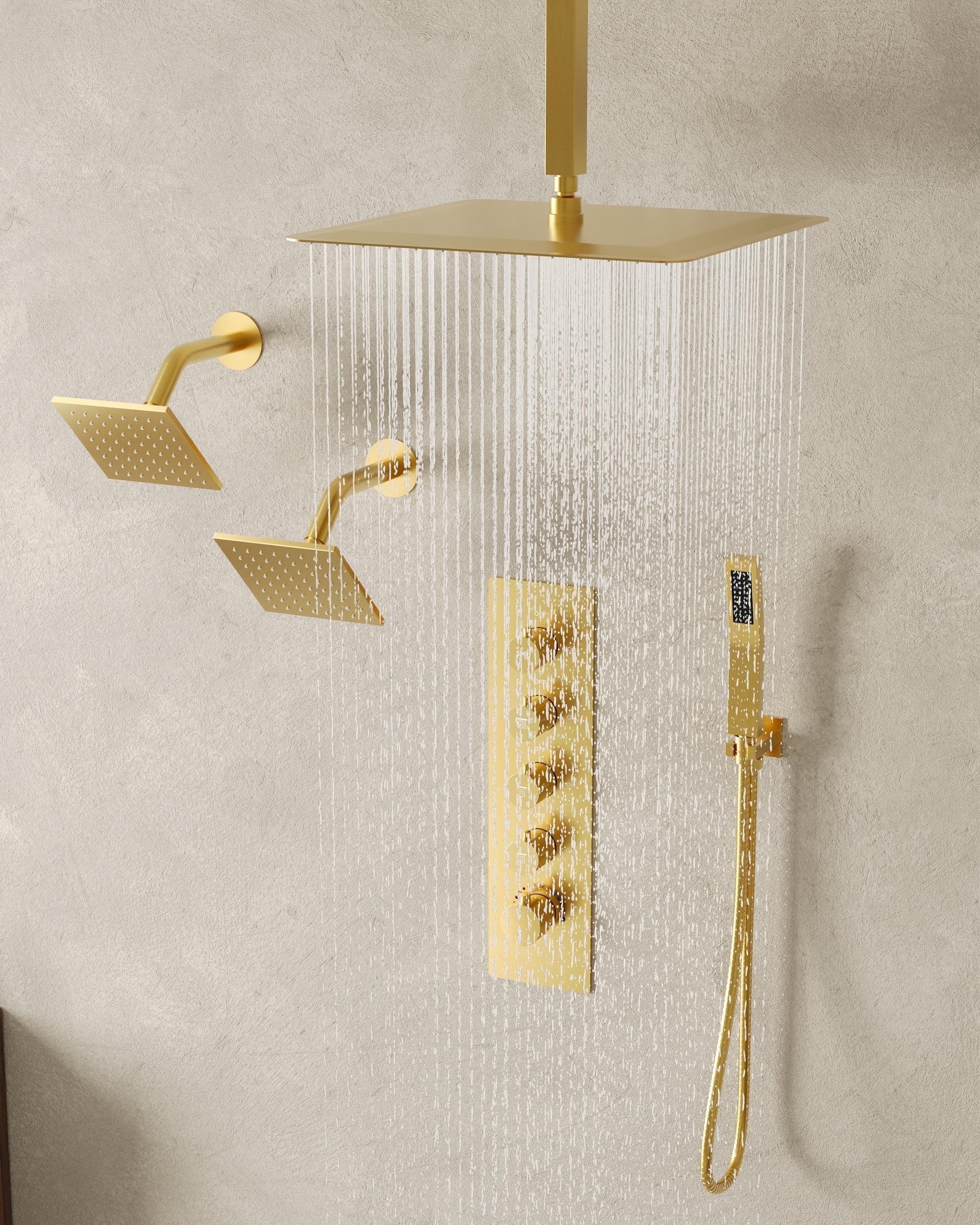 Thermostatic Shower Faucet 16" High-Pressure Triple Showerheads with Rough-In Valve