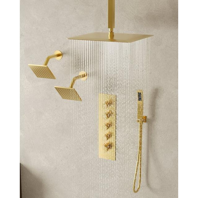 Thermostatic Shower Faucet 16" High-Pressure Triple Showerheads with Rough-In Valve