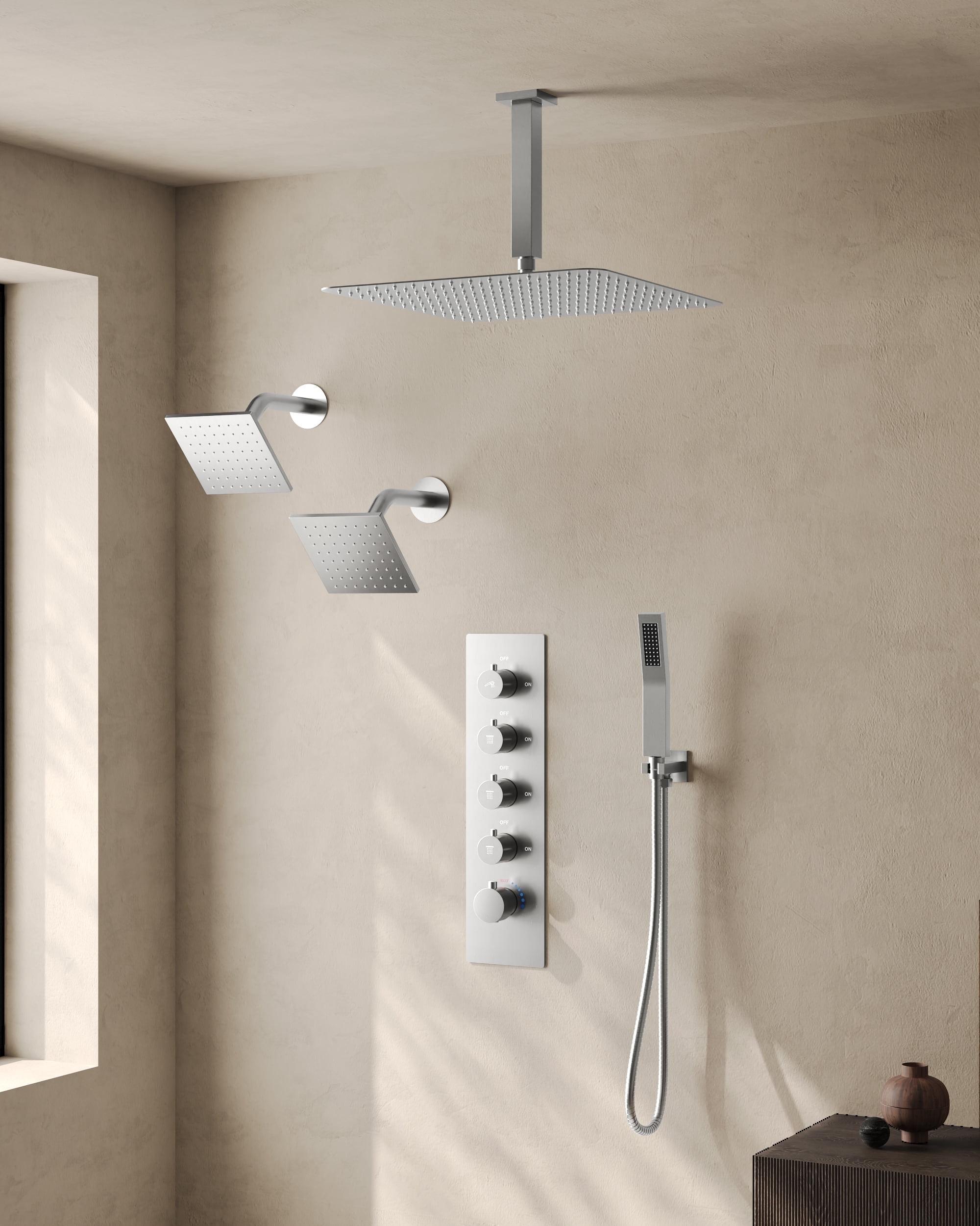 Thermostatic Shower Faucet 16" High-Pressure Triple Showerheads with Rough-In Valve