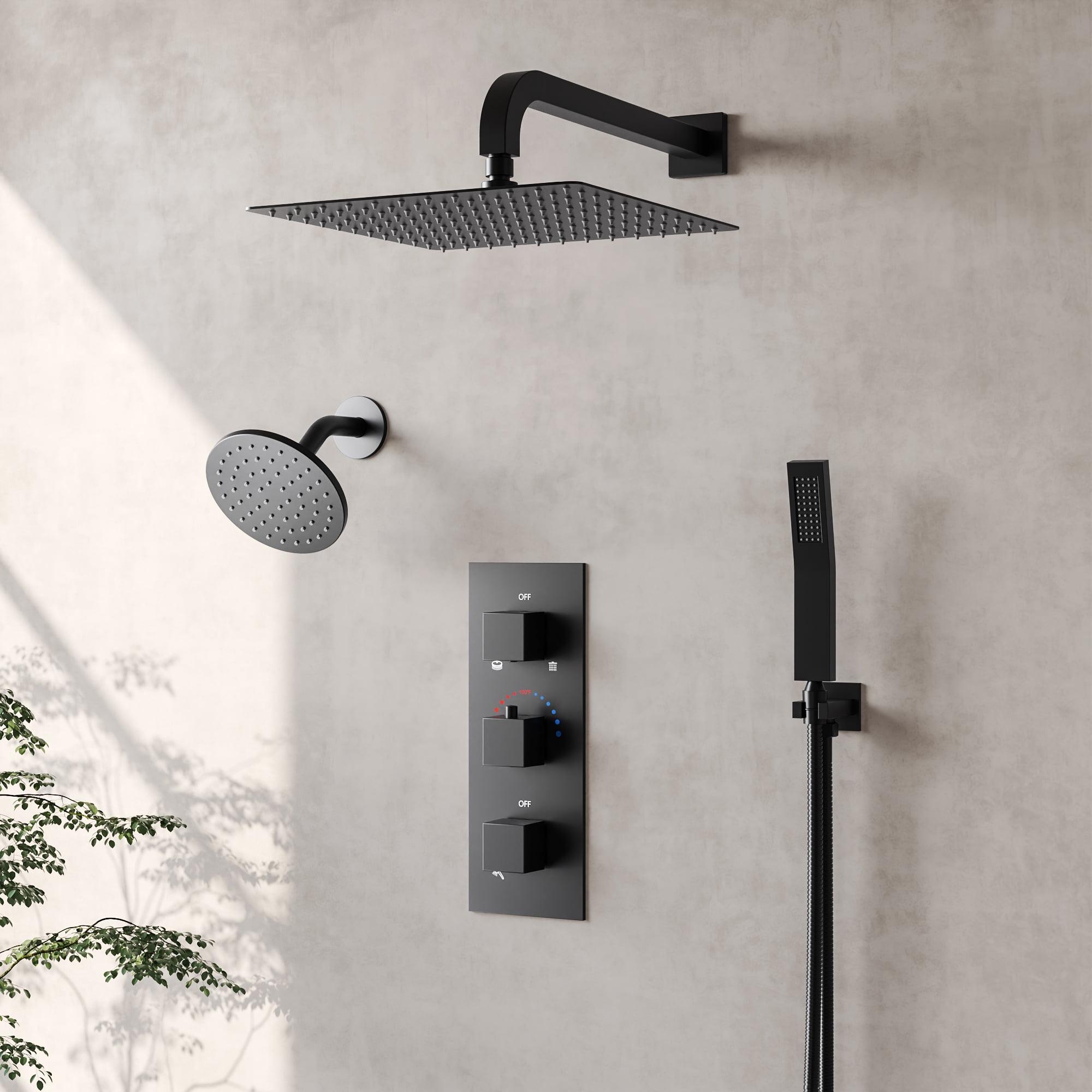 Thermostatic Dual Shower System 12" Rainfall Shower Head with Rough-in Valve