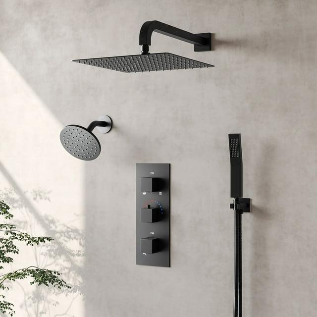Thermostatic Dual Shower System 12" Rainfall Shower Head with Rough-in Valve