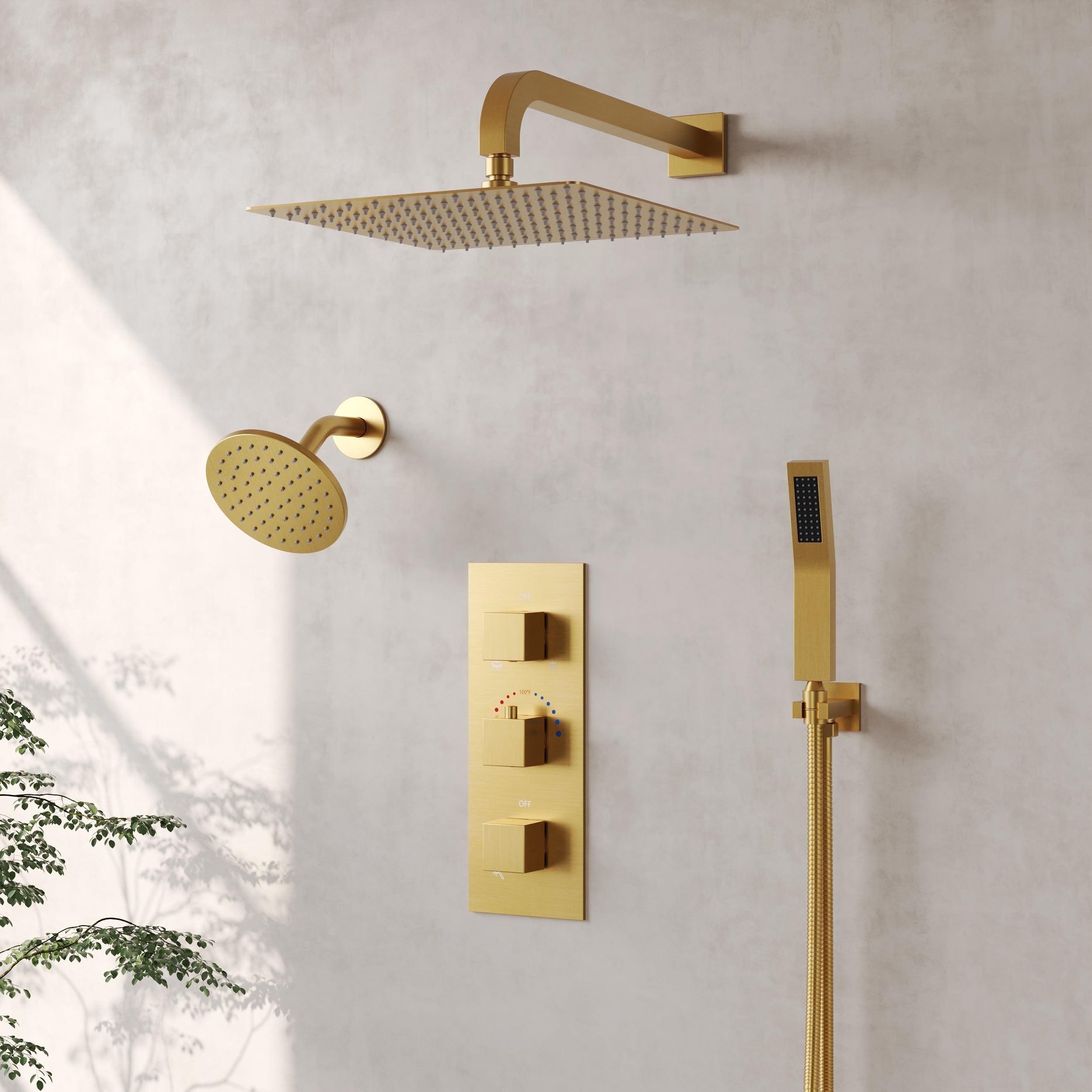 Brushed Gold Dual Shower System with Handheld and Rain Heads