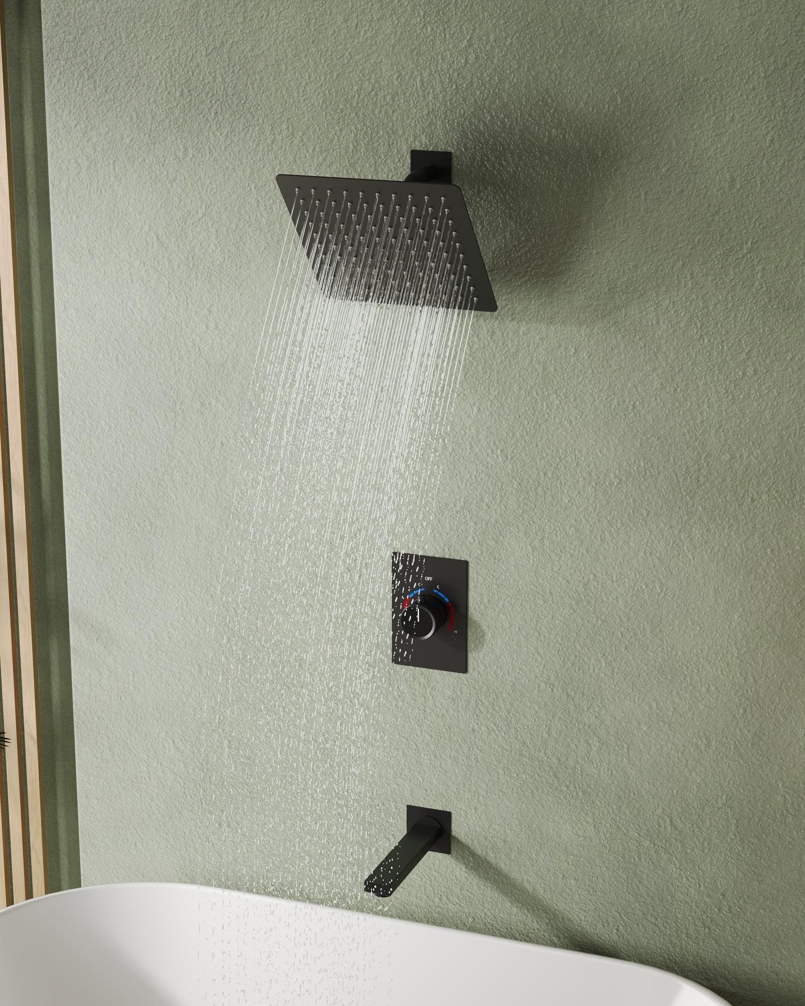 Matte Black Wall Mounted Rain Shower Faucet Set