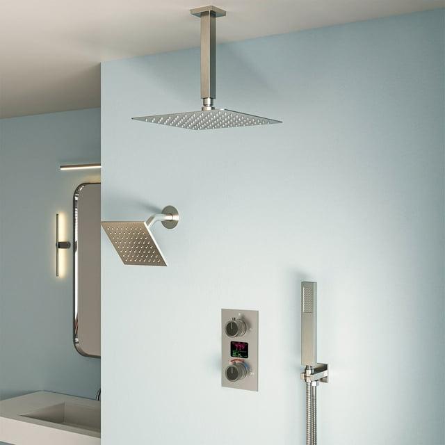 Pressure Balancing Shower Faucet 12" High-Pressure Dual Showerheads with LCD Display