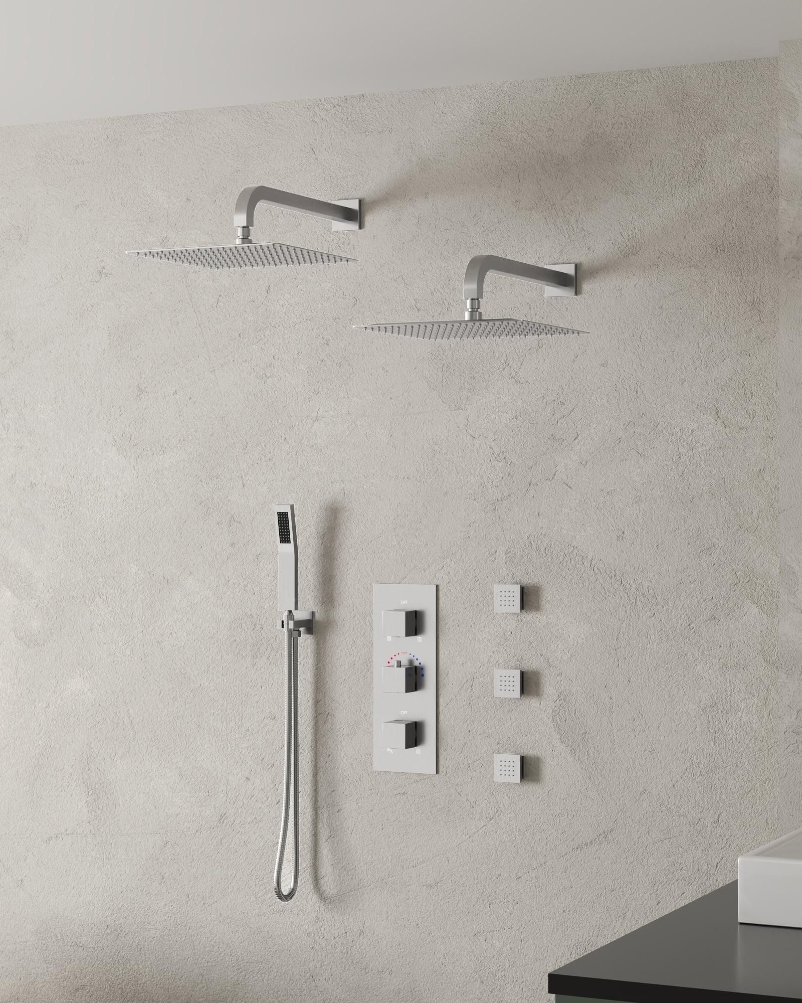 Brushed Nickel Dual 12" Rainfall Shower System with Handheld and Jets