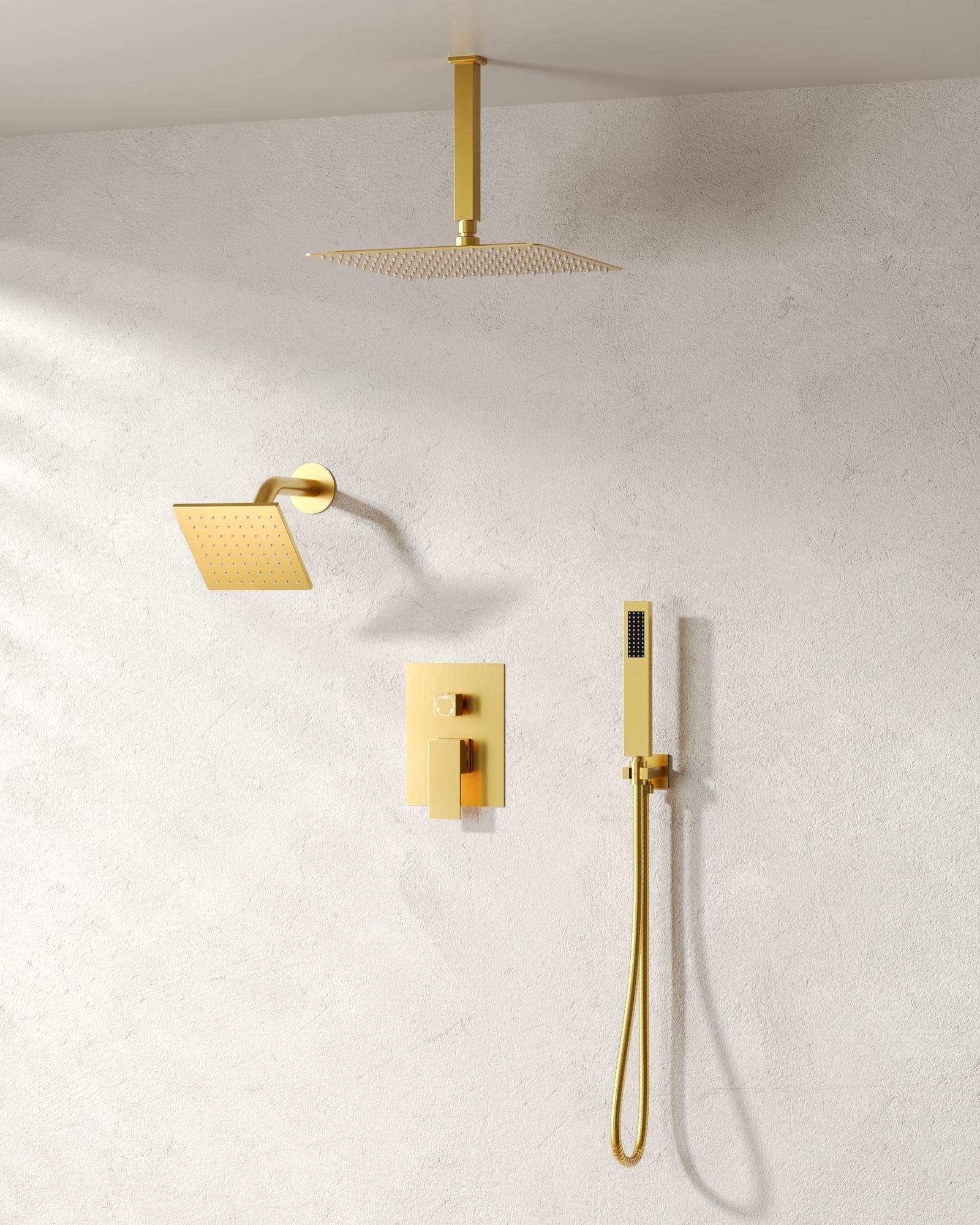 Dual Gold Rainfall and Handheld Shower System with Pressure Valve