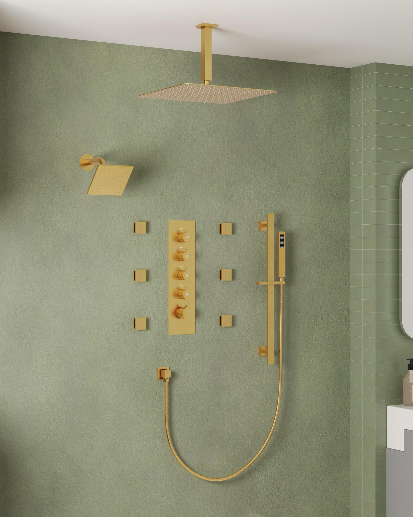 DualJetSpa 15-Spray Patterns 16" & 6" Dual Shower Head, Shower FaucetSystem with Thermostatic Rough-in Valve and Body Jets