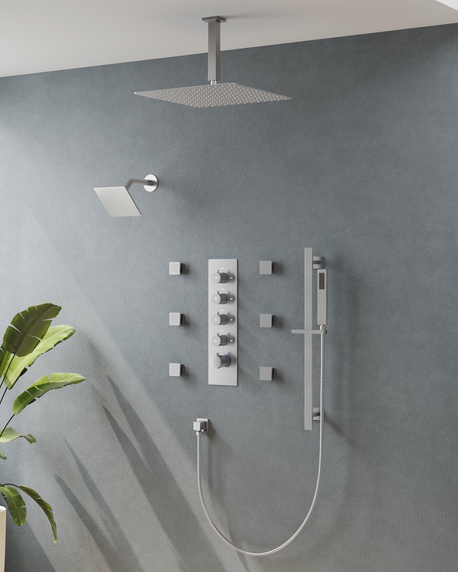 DualJetSpa 15-Spray Patterns 16" & 6" Dual Shower Head, Shower FaucetSystem with Thermostatic Rough-in Valve and Body Jets