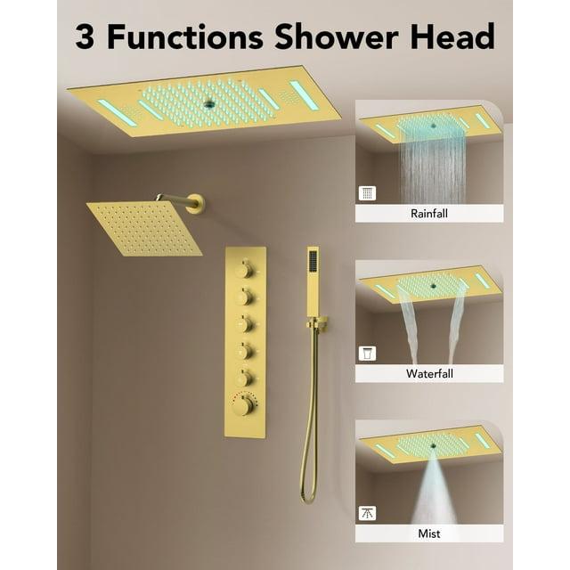 Music Thermostatic Shower System,Dual Showerheads with LED Mood Lighting