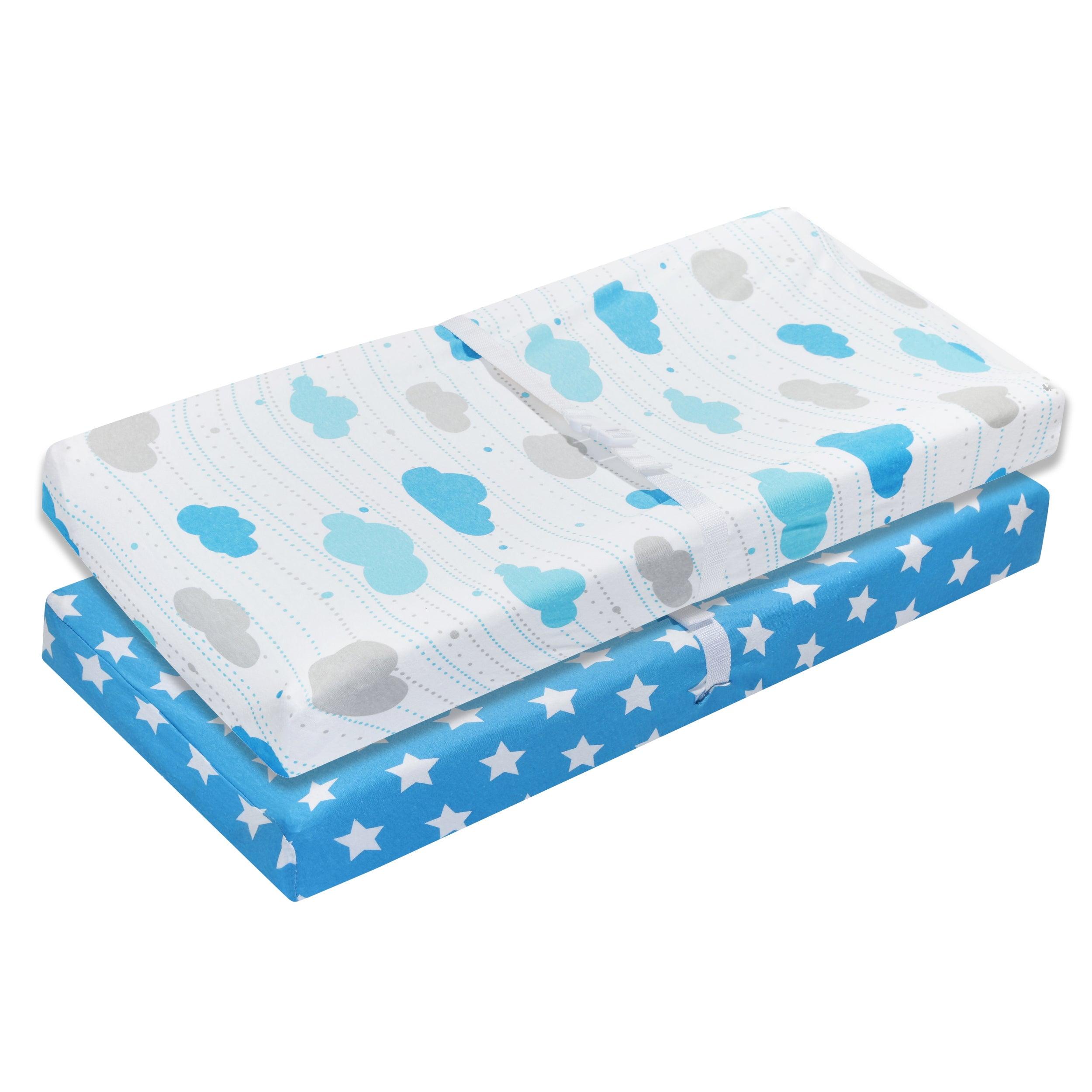 Blue and White Cotton Jersey Knit Changing Pad Covers