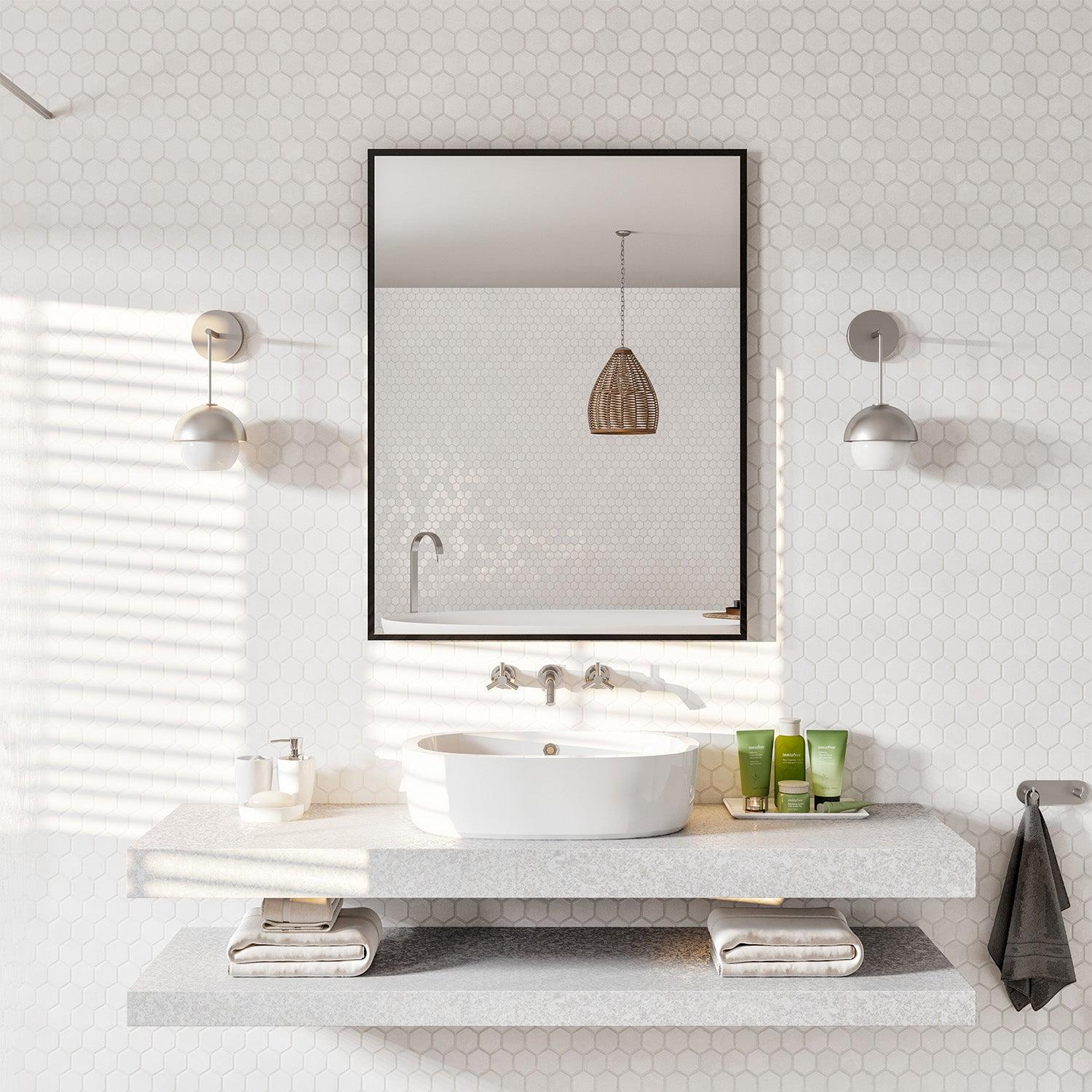 Sleek Silver 28.5" x 35" Modern Rectangular Bathroom Mirror