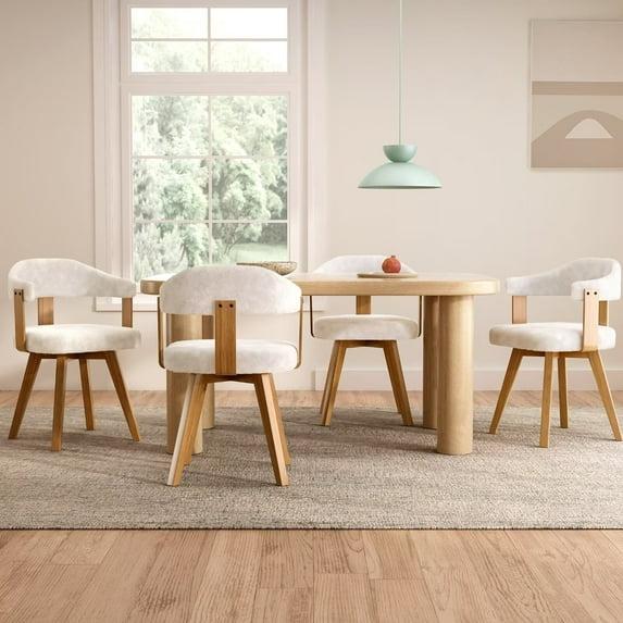 Corrigan Studio® Set Of 4 Swivel Boucle Dining Chairs With Arms And Wood Legs