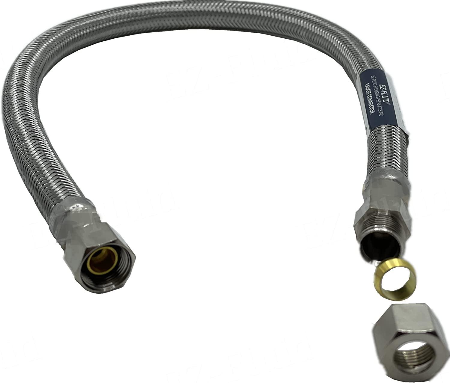 EZ-Fluid Plumbing 20" x 3/8" Male Compression To 3/8-Inch Female Comp. Stainless Steel Braided Faucet Connector Line Extension, Faucet Extension Supply Hose Connector Lines, Fits Most Faucet