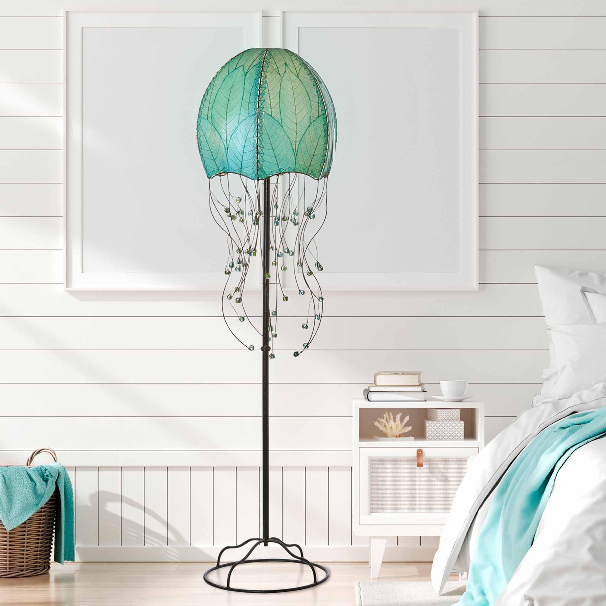Eangee Home Design Jellyfish Large Floor Lamp, Shade Made Of Cocoa Leaves, 15x15x64 Inches