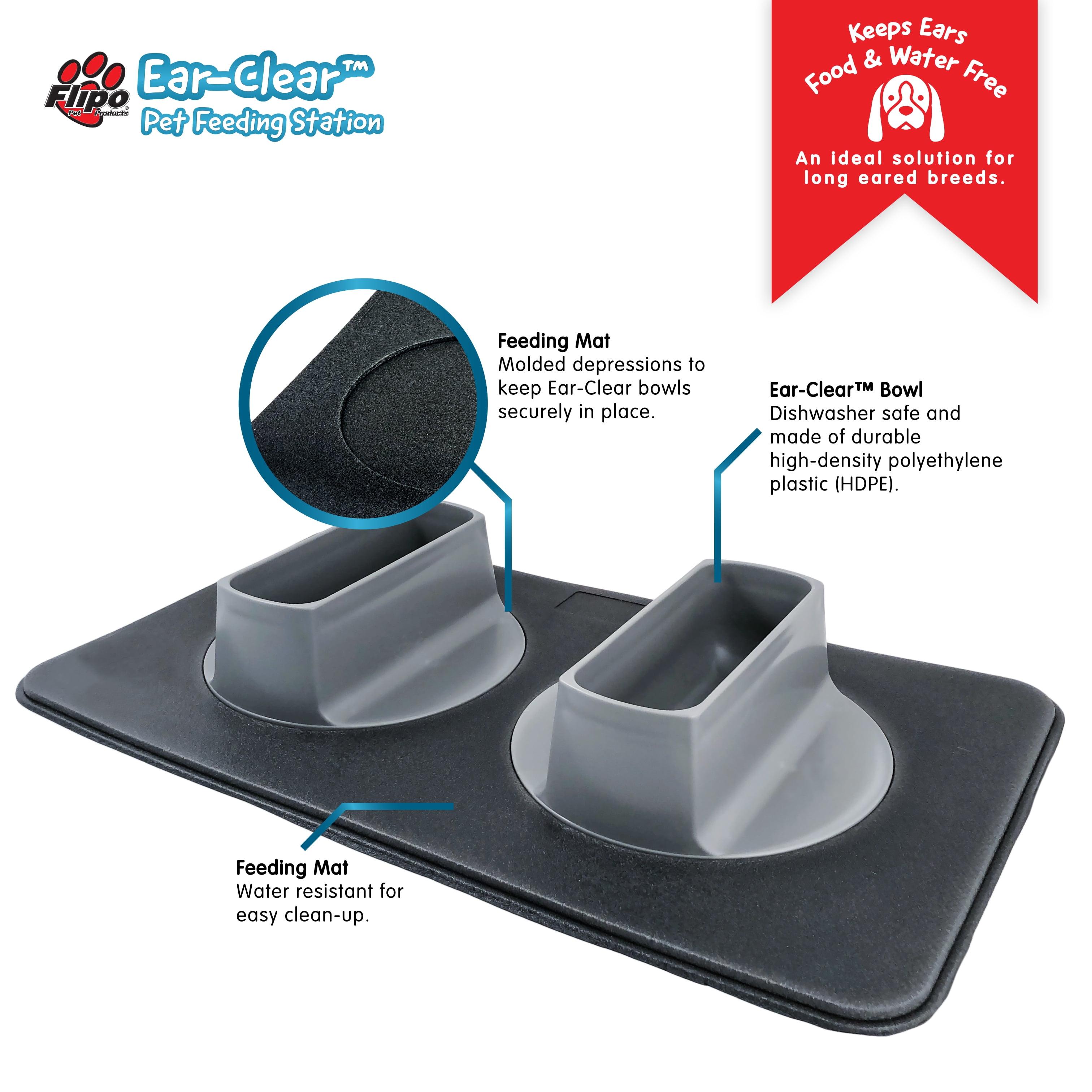 Flipo Ear Clear Innovative Pet Feeding Station With 2 Gray Bowls - Promotes Natural Eating Posture