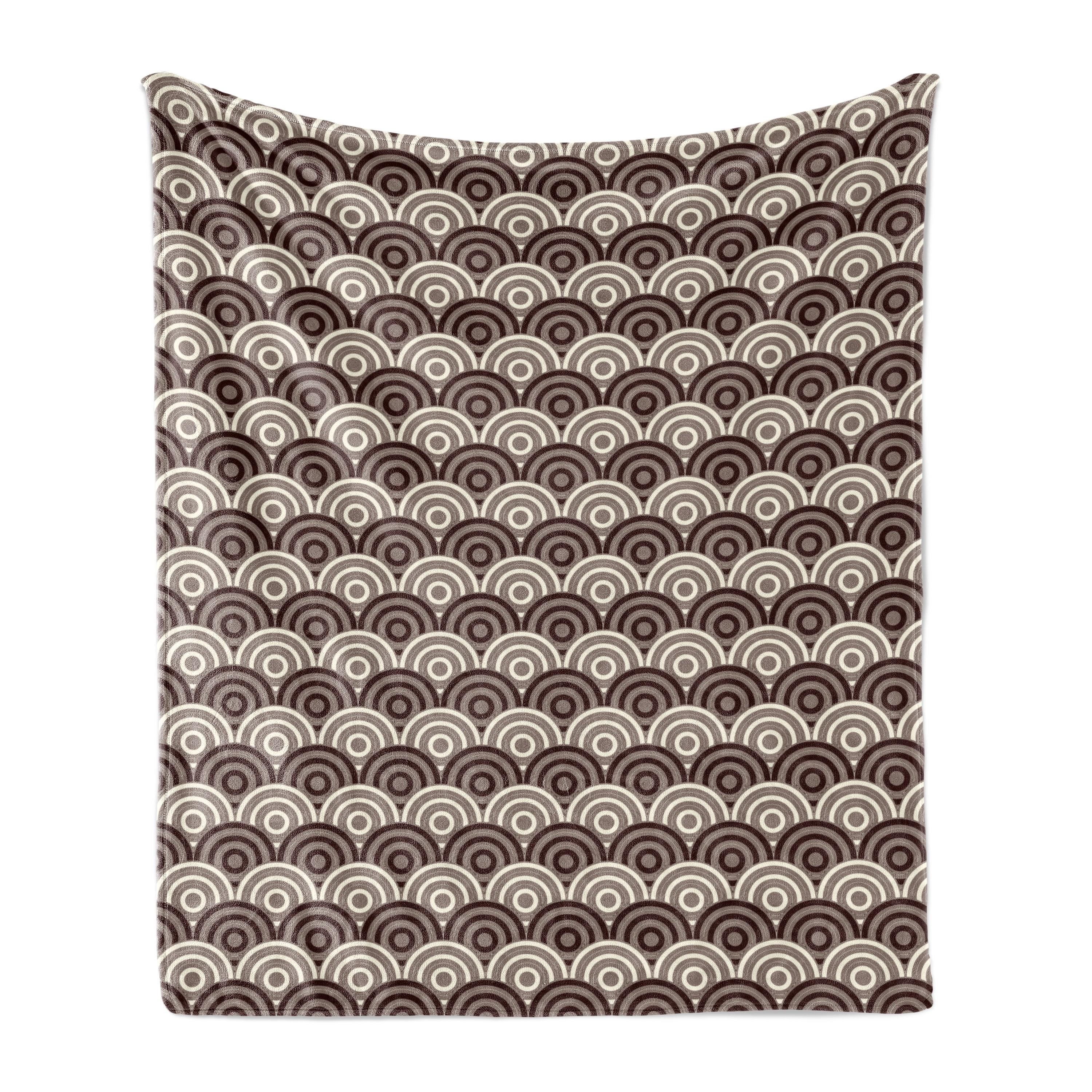 Ambesonne Earth Tones Fleece Throw Blanket Spiral Circles Grid Dark Brown and Cream_66453