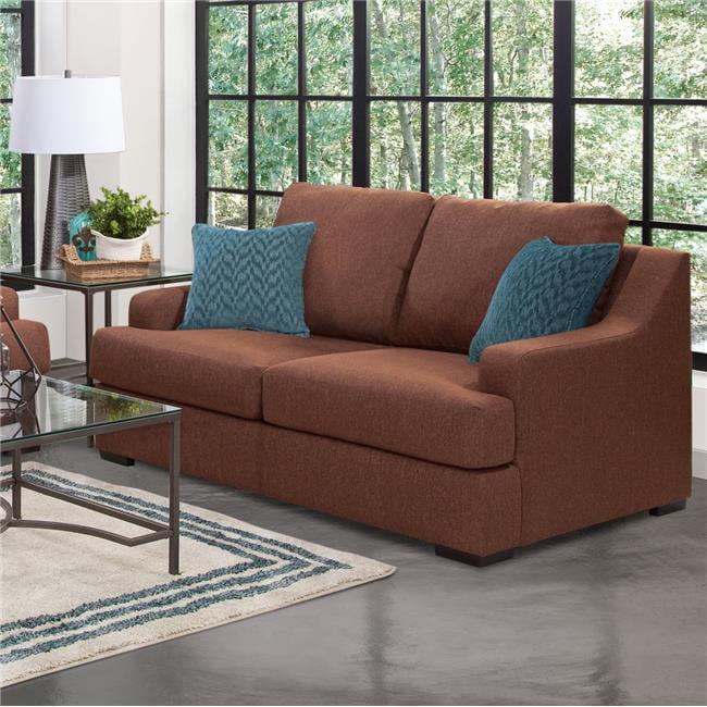 Cinnamon Brown Fabric Sloped Track Arm Loveseat with Teal Accents