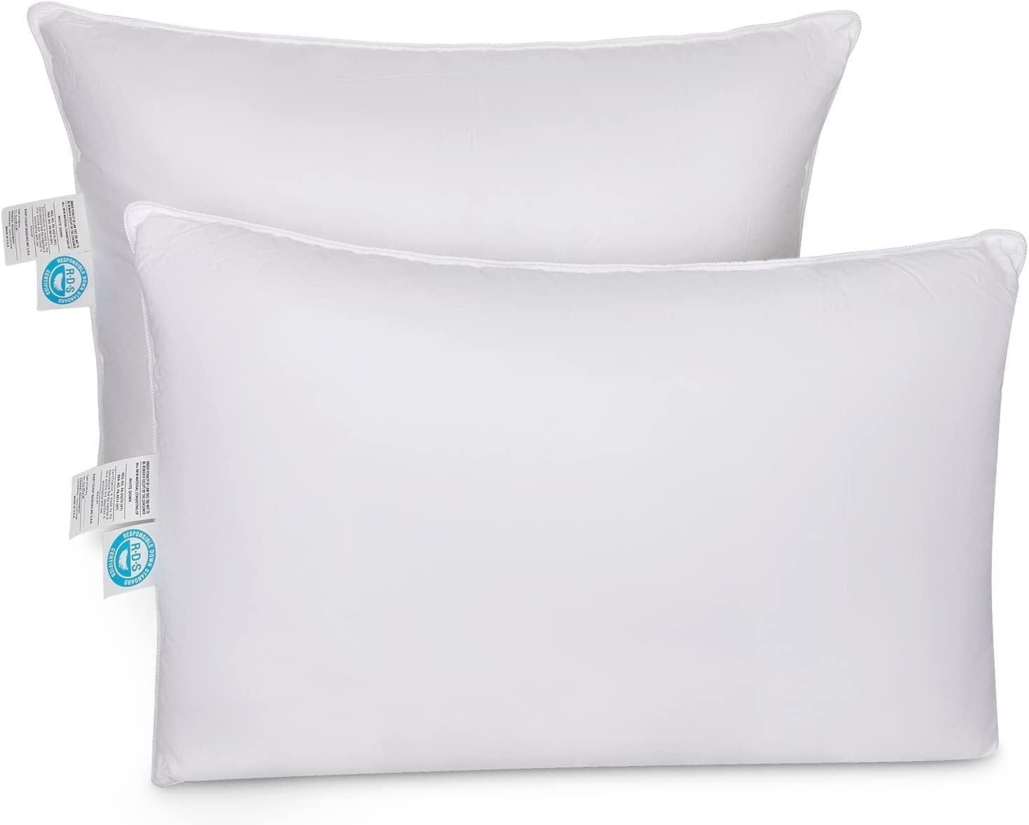 East Coast Bedding Cozy Dream Firm Goose Feather Down Pillow Support Standard Size Set of 2