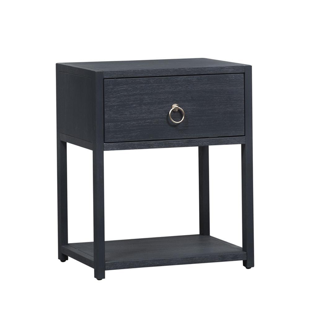 Gray Acacia Wood and Brass Ring Accent Table with Storage