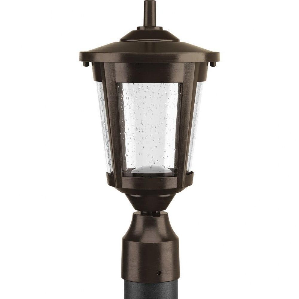 Progress Lighting East Haven 1-Light LED Outdoor Post Lantern in Antique Bronze with Seeded Glass Shade