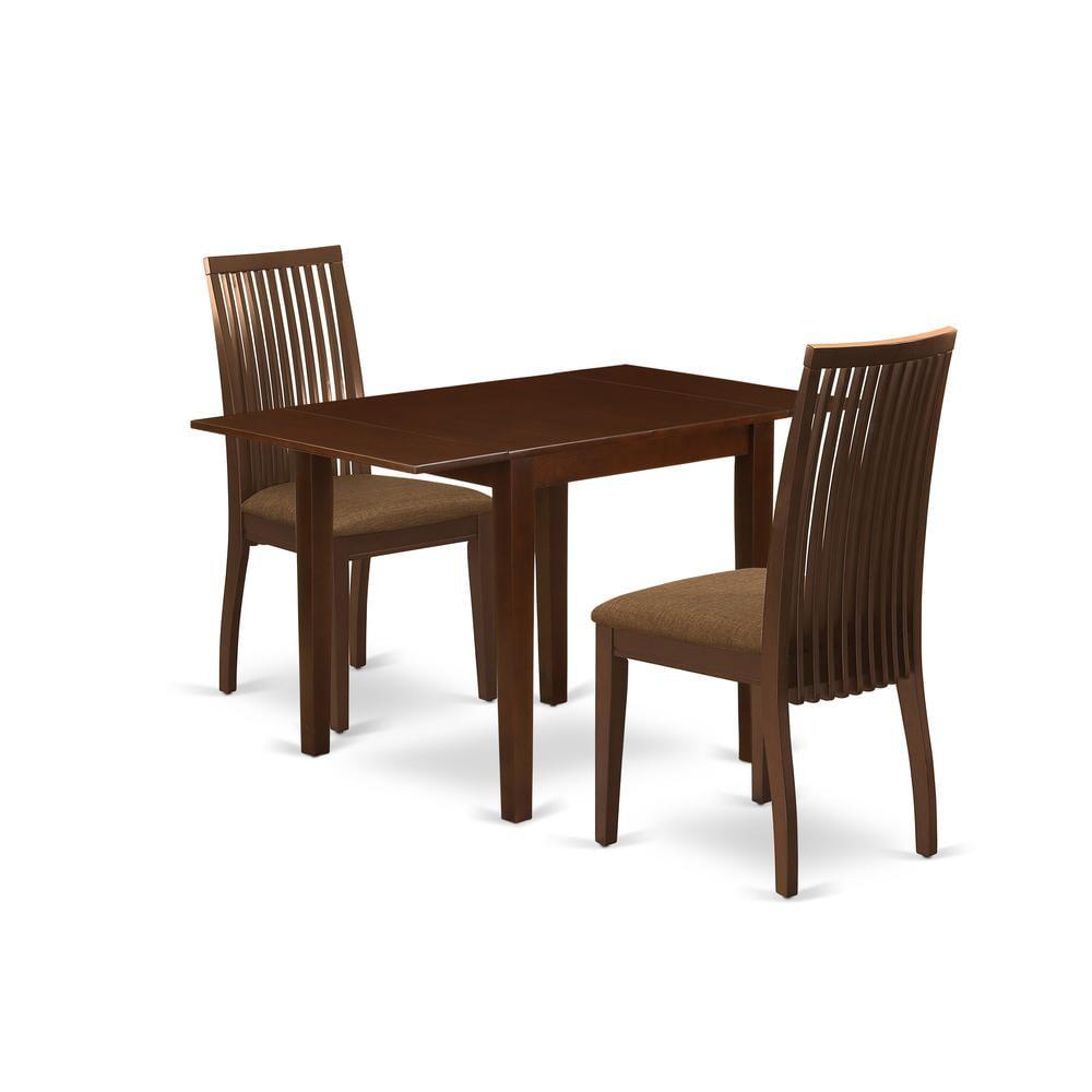 Mahogany 3-Piece Dining Set with Slat-Back Chairs