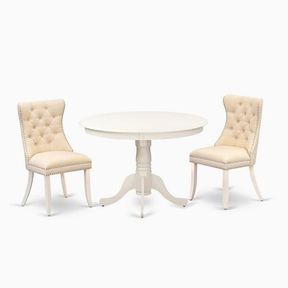East West Furniture 3 Piece Dining Room Table Set Contains a Round Kitchen Table with Pedestal